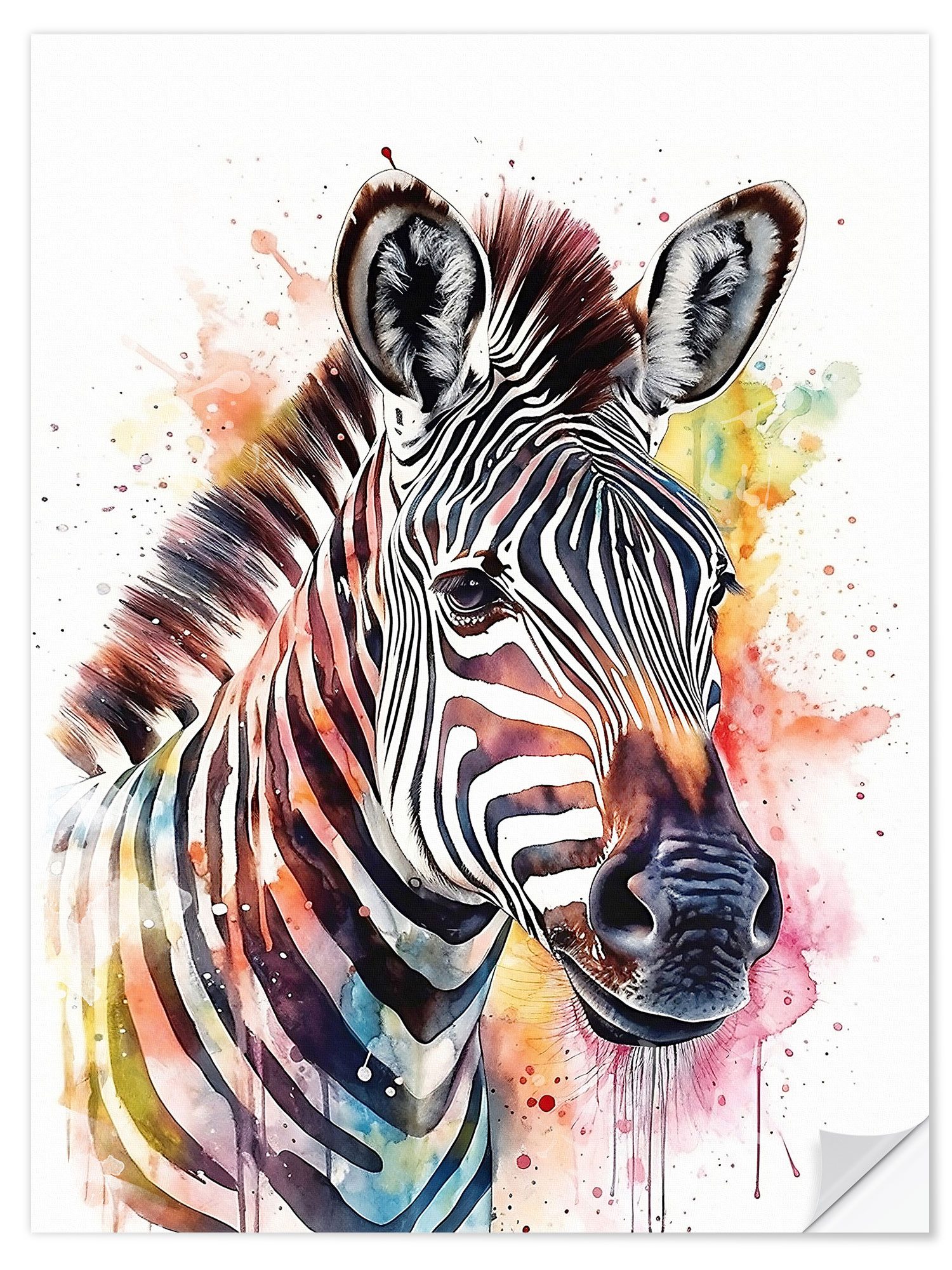 Posterlounge Wandfolie Olga Telnova, Buntes Aquarell-Zebra, Kinderzimmer Illustration