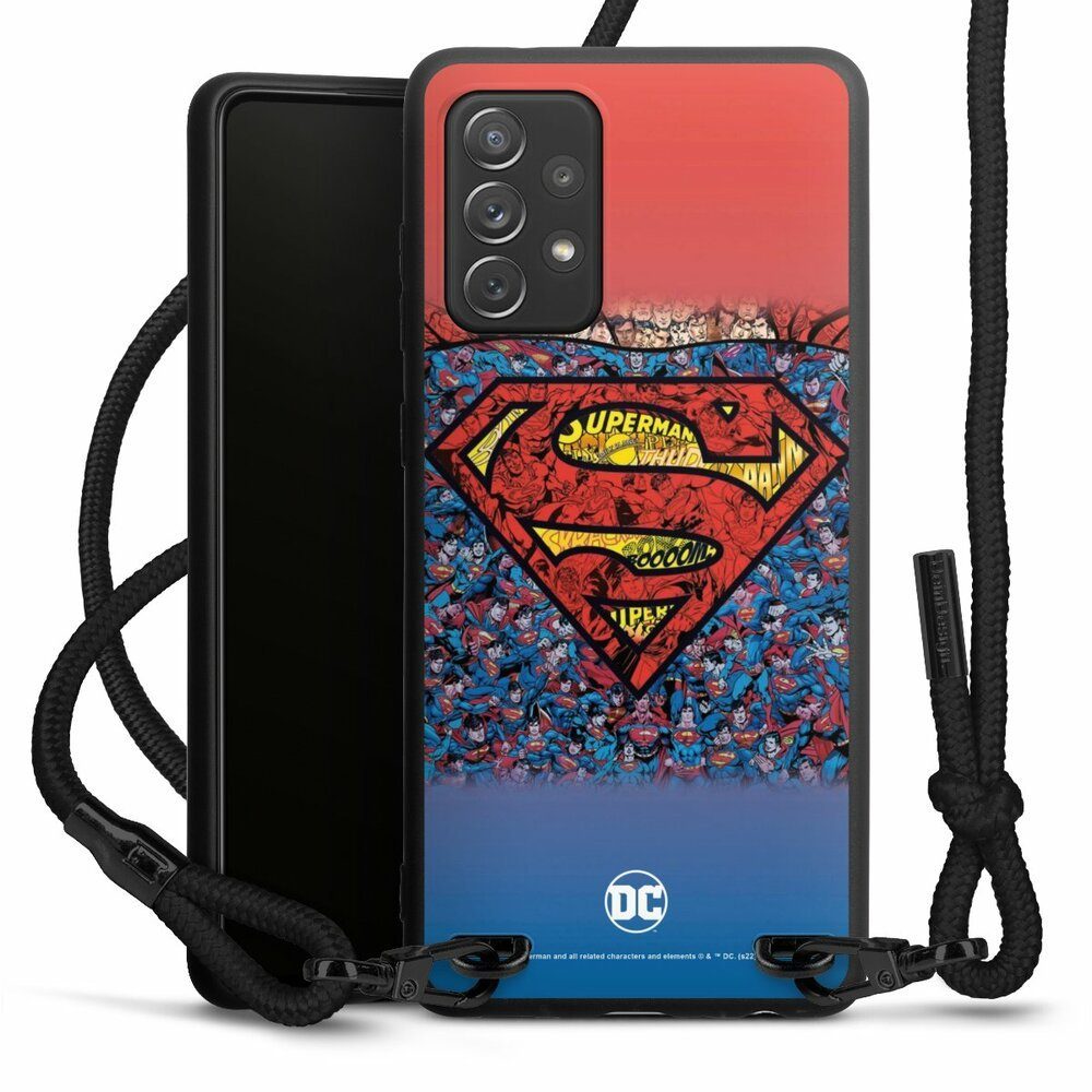 DeinDesign Handyhülle Superman Offizielles Lizenzprodukt Logo Superman Logo Mosaic, Samsung Galaxy A72 Premium Handykette Hülle mit Band Case zum Umhängen