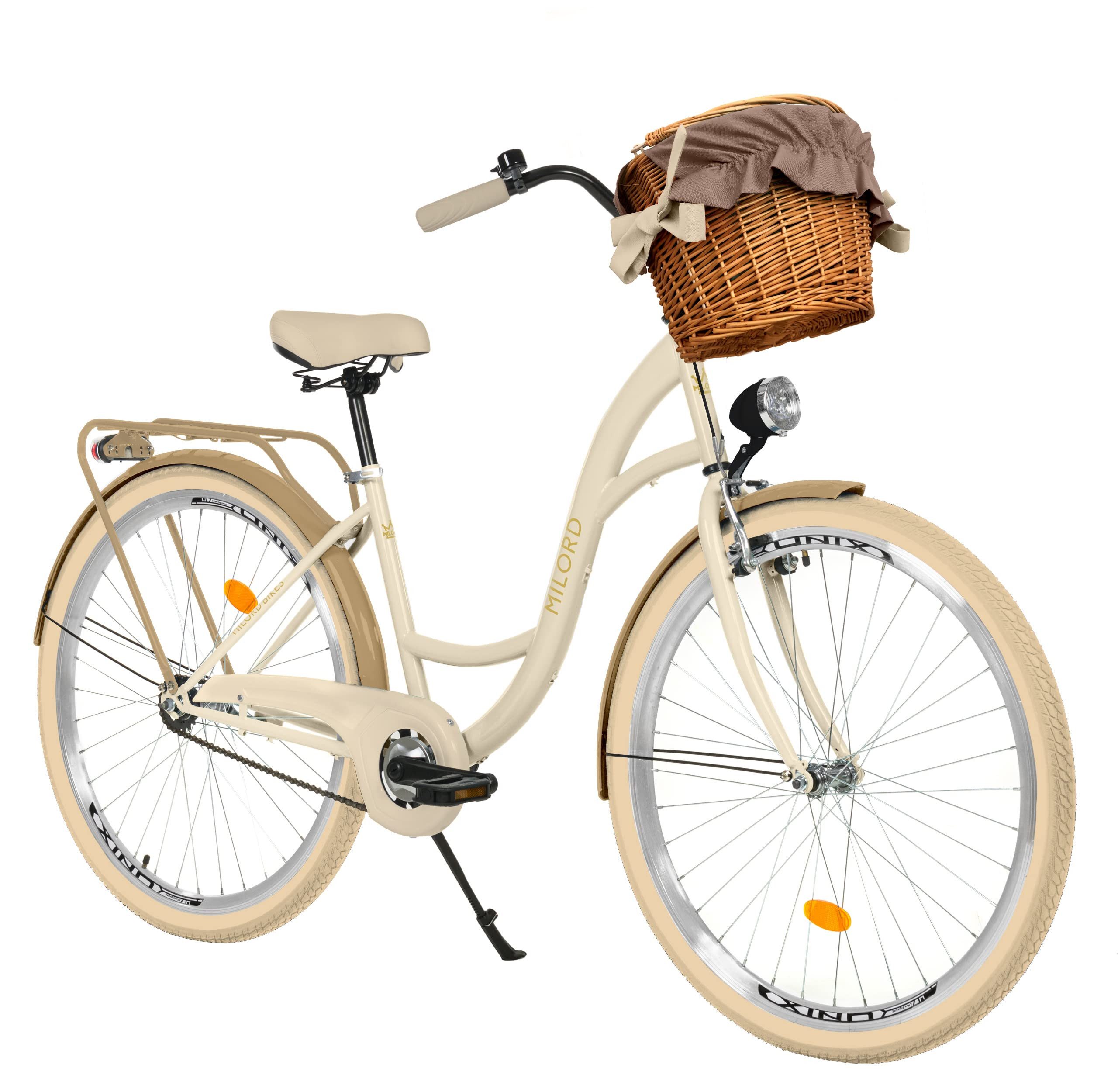 Milord Cityrad Milord City Fahrrad Korb Damenfahrrad, 28/26 Zoll, Creme-Braun, 1-Gang, 1 Gang, (Fahrradständer, Gepäckträger, Klingel, Korb, Kotflügel)