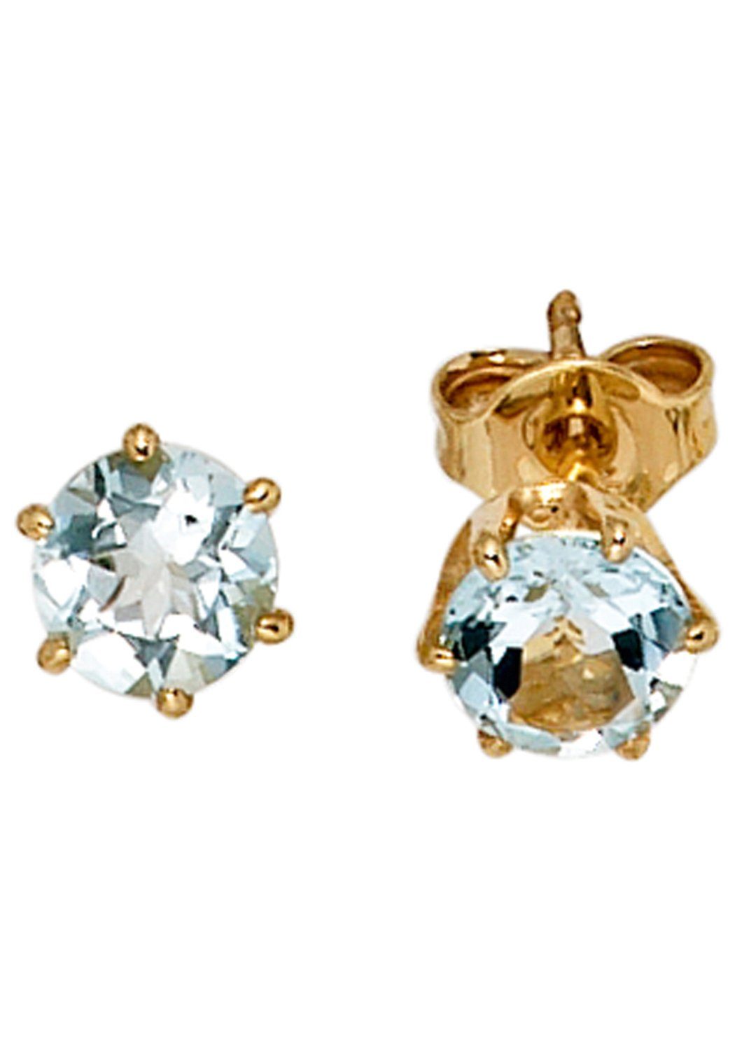JOBO Paar Ohrstecker, rund 585 Gold mit Aquamarin