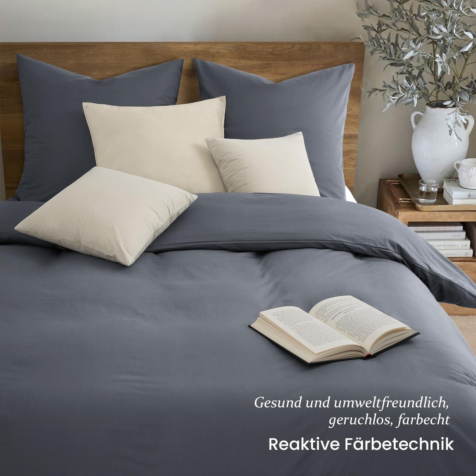 Topfinel Bettwäsche 135 x 200 baumwolle weich hautfreundlich Allergiker Baby ganzjährig, Baumwolle, 4 teilig, bettwäsche-sets 135 X 200 mit reißverschluss grau  – Bild 5 von 5
