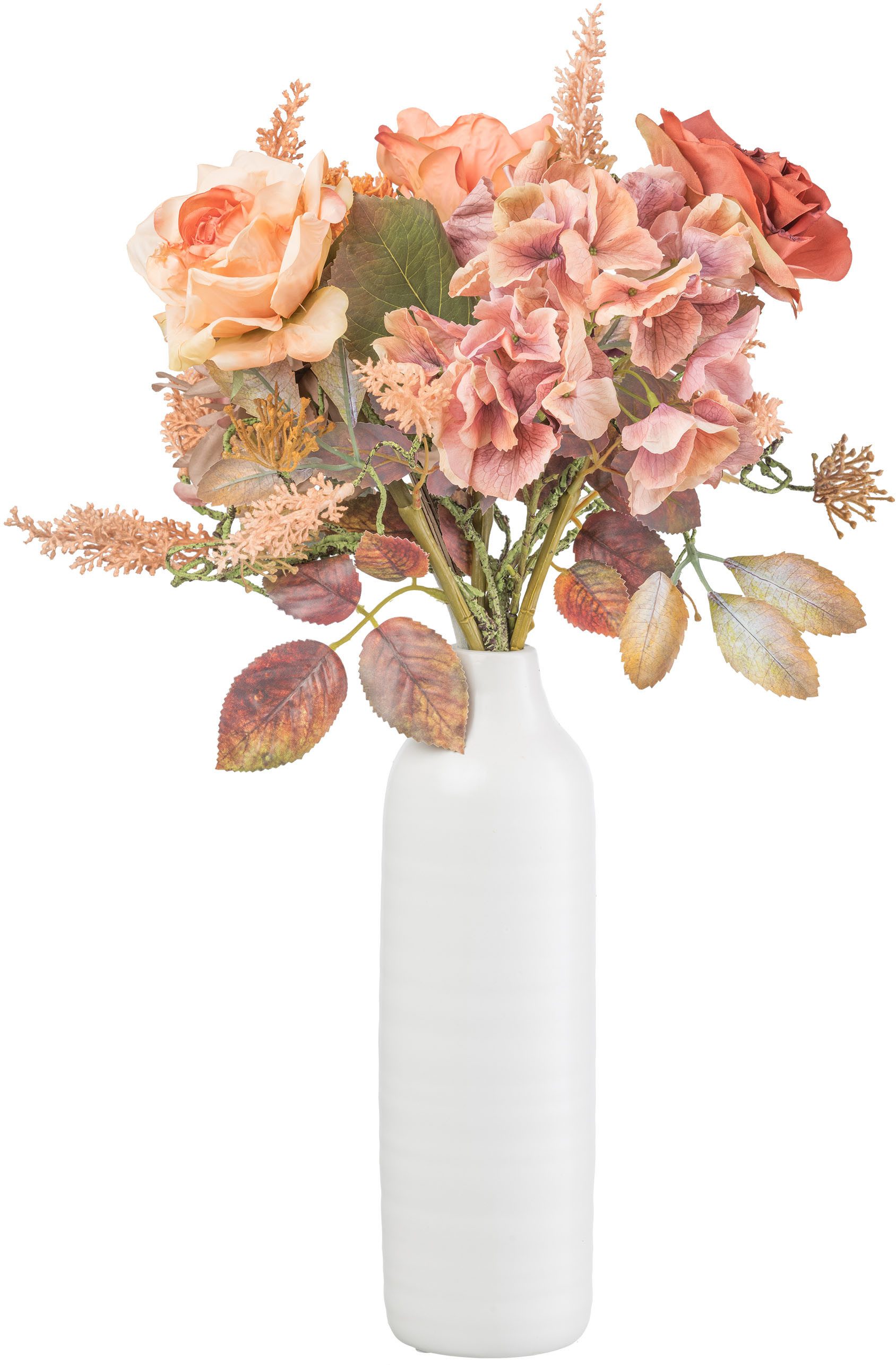Kunstblumenstrauß Blumenstrauß in Packpapier mit Vase, günstig online kaufen