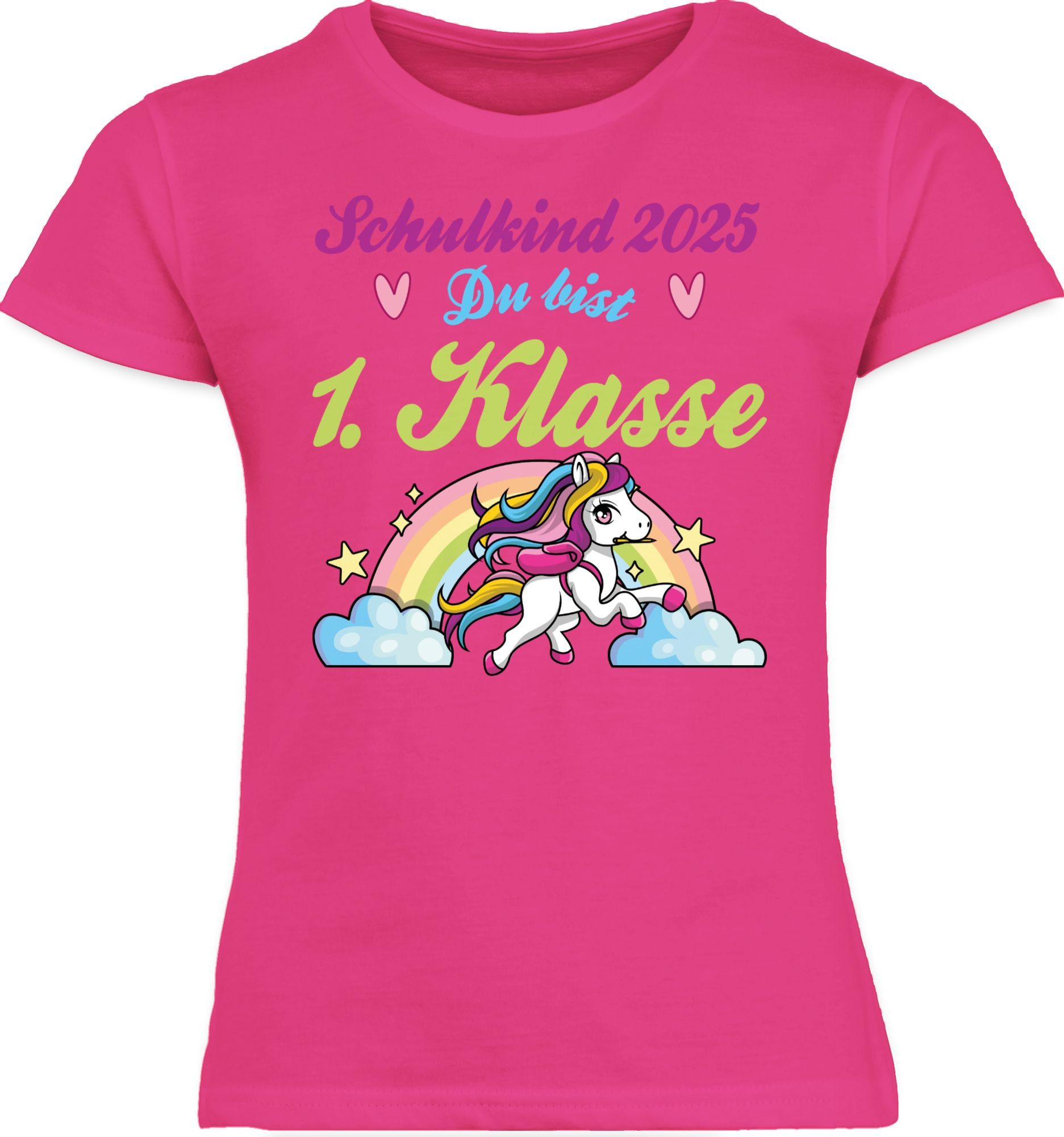 Shirtracer T-Shirt Schulkind 2025 - du bist 1. Klasse Pferd und Regenbogen Einschulung Mädchen