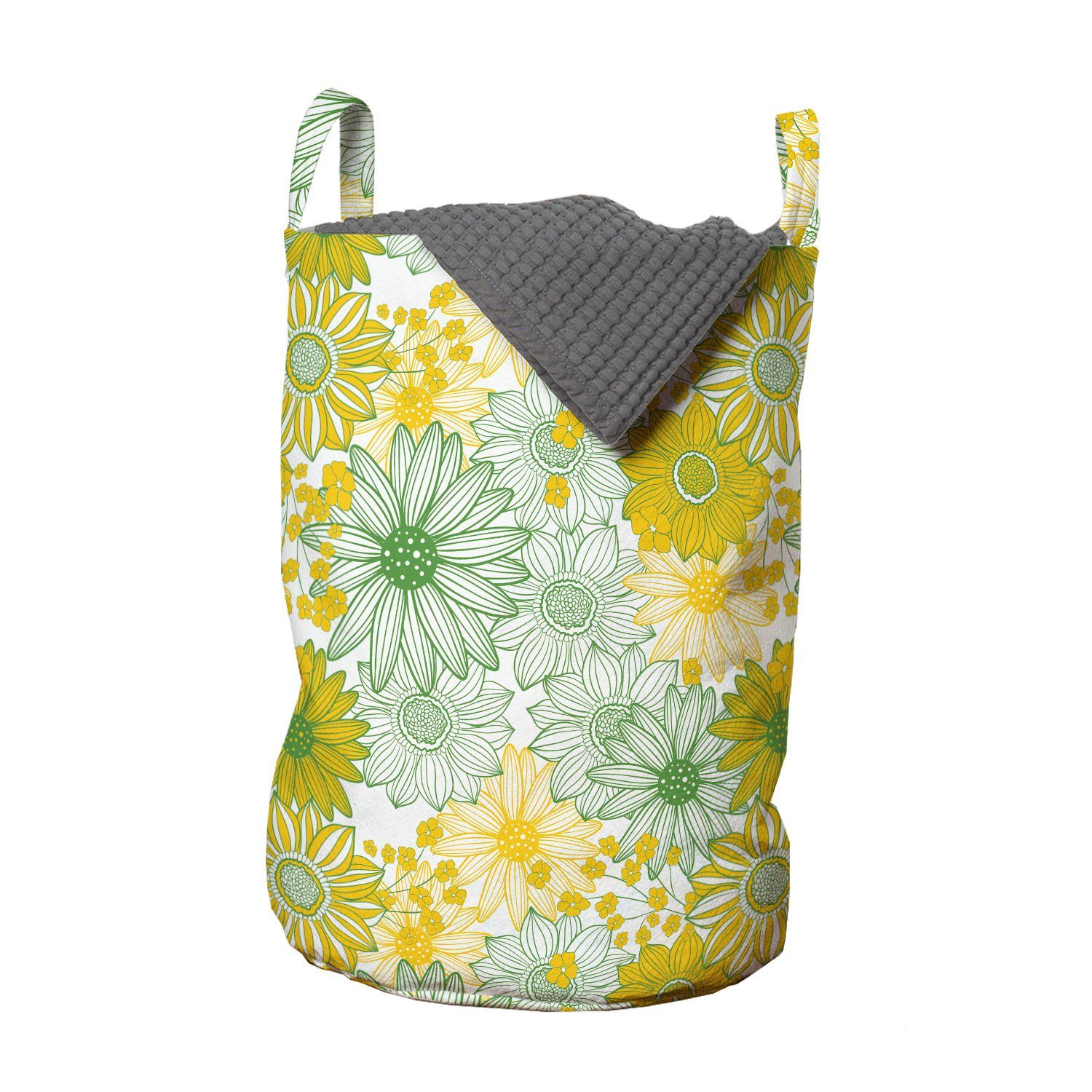 Abakuhaus Wäschesäckchen Wäschekorb mit Griffen Kordelzugverschluss für Waschsalons, Sonnenblume Botanik Kunst Blumen Cartoon