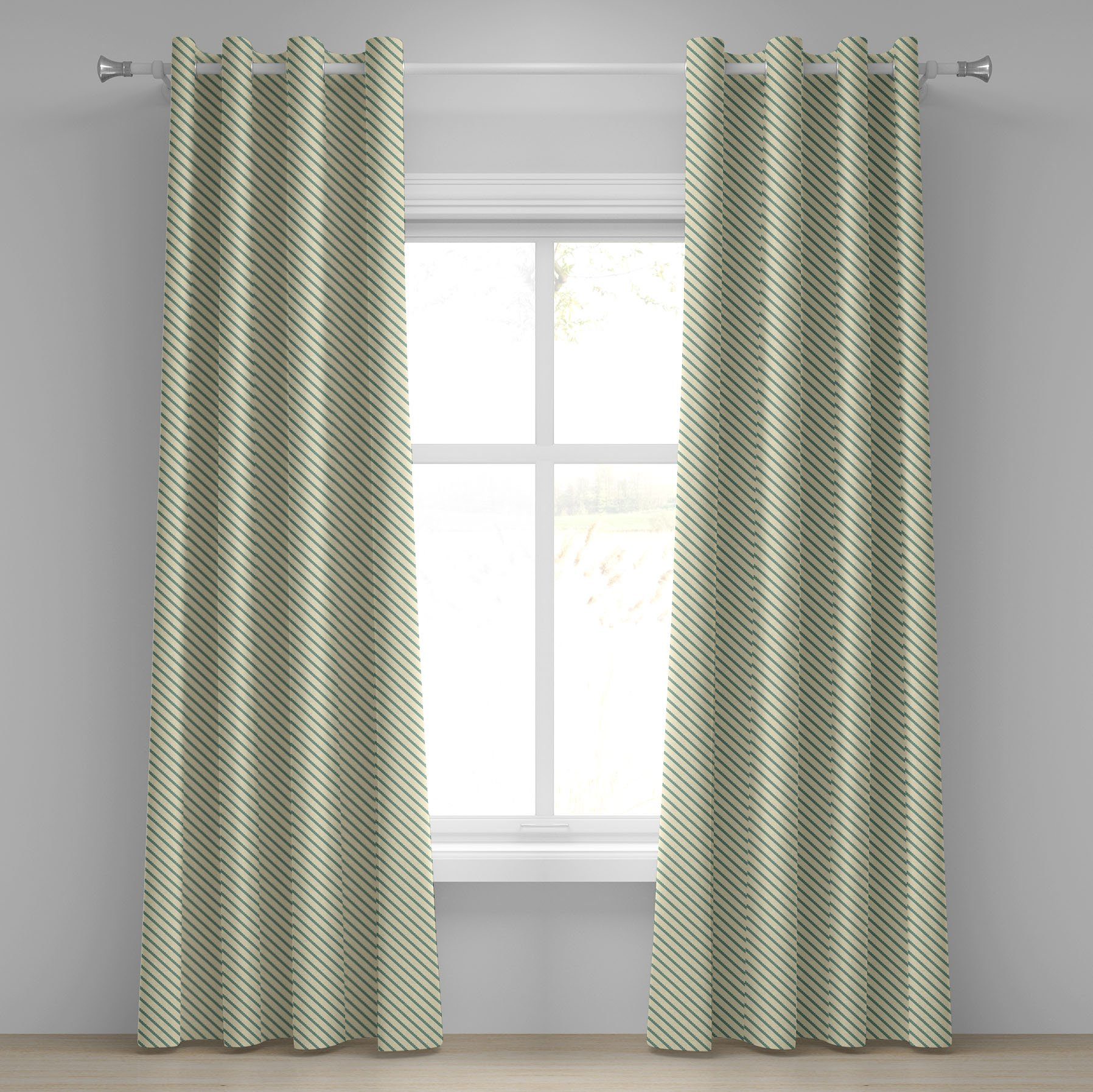 Gardine Dekorative 2-Panel-Fenstervorhänge für Schlafzimmer Wohnzimmer, Abakuhaus, Retro Bias-Grün-Streifen