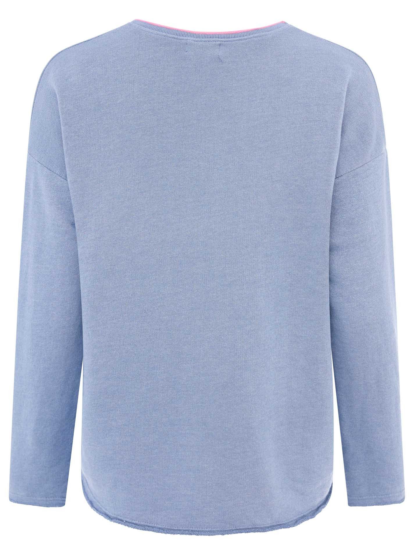 Zwillingsherz Sweatshirt „Positive Mind Neon Kante” mit Kontrastnaht, V-Neck, washed out Optik, langarm – Bild 4 von 5
