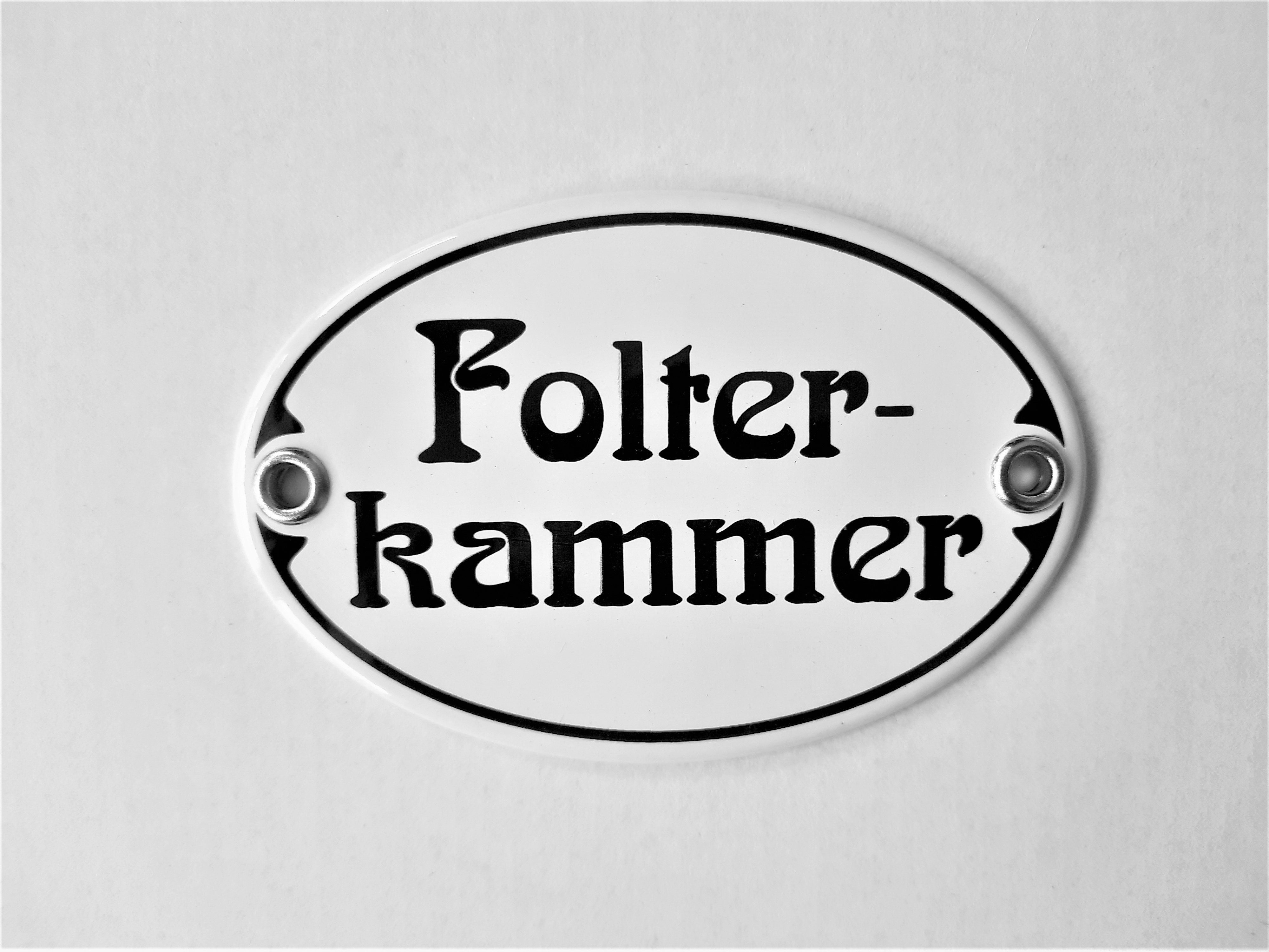 Elina Email Schilder Hinweisschild "Folterkammer", (Emaille/Email)