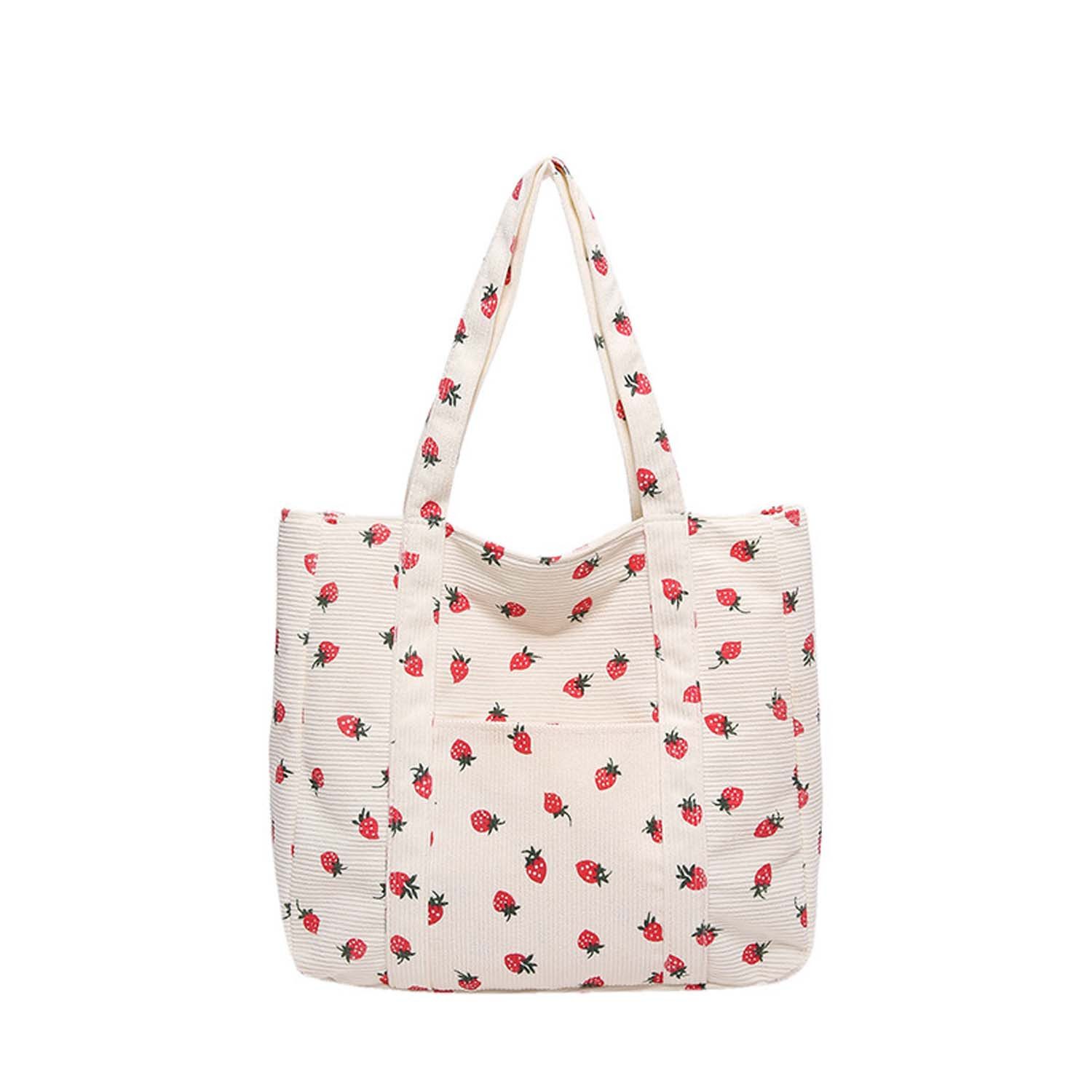 Coonoor Schultertasche Cord-Tragetasche, Süße Erdbeer-tragetaschen Für Damen