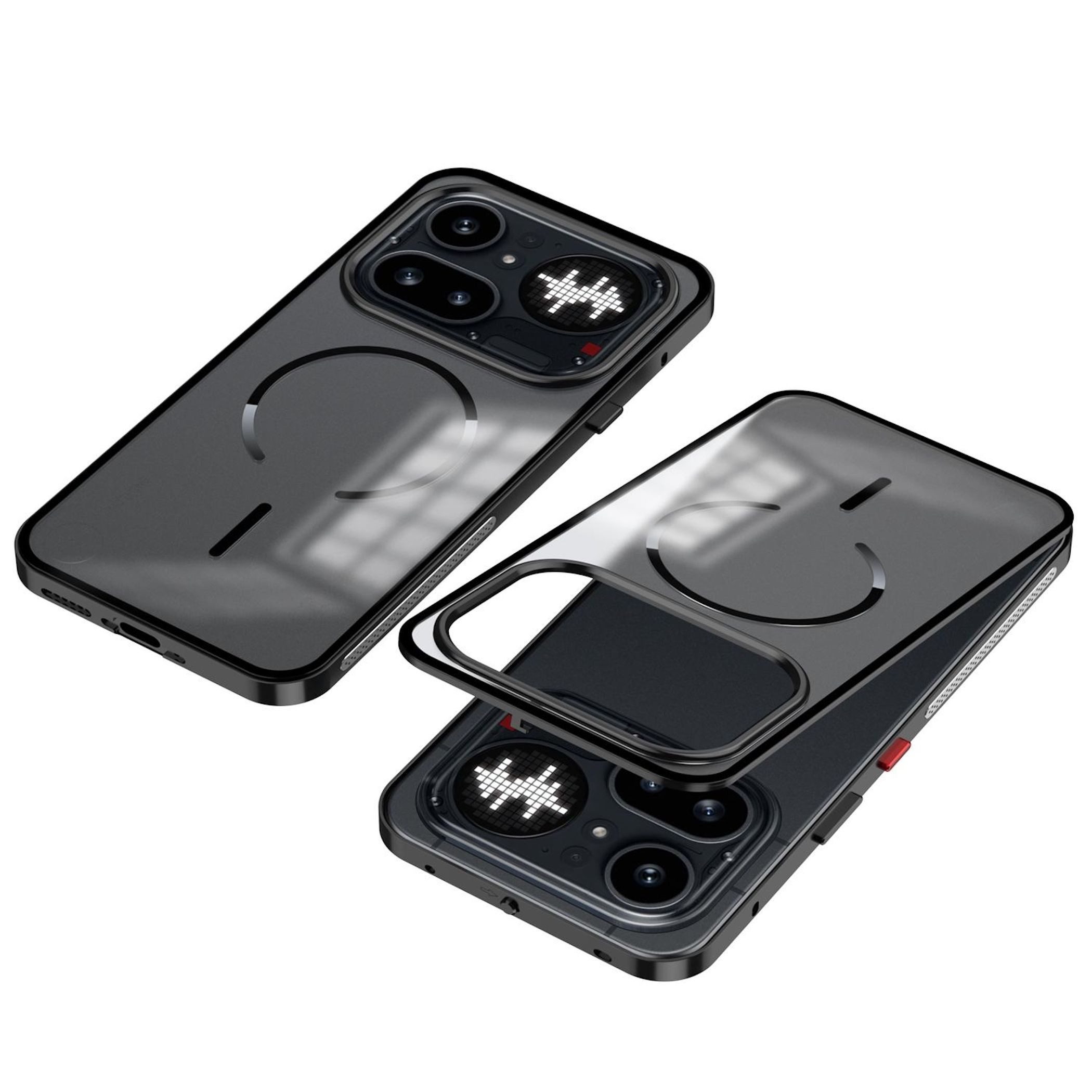 Wigento Handyhülle Metall Snap Rahmen für Nothing Phone 4a Pro Magnetisches Matt Schwarz 6,83 Zoll, Magnetisch, Snap Buckle
