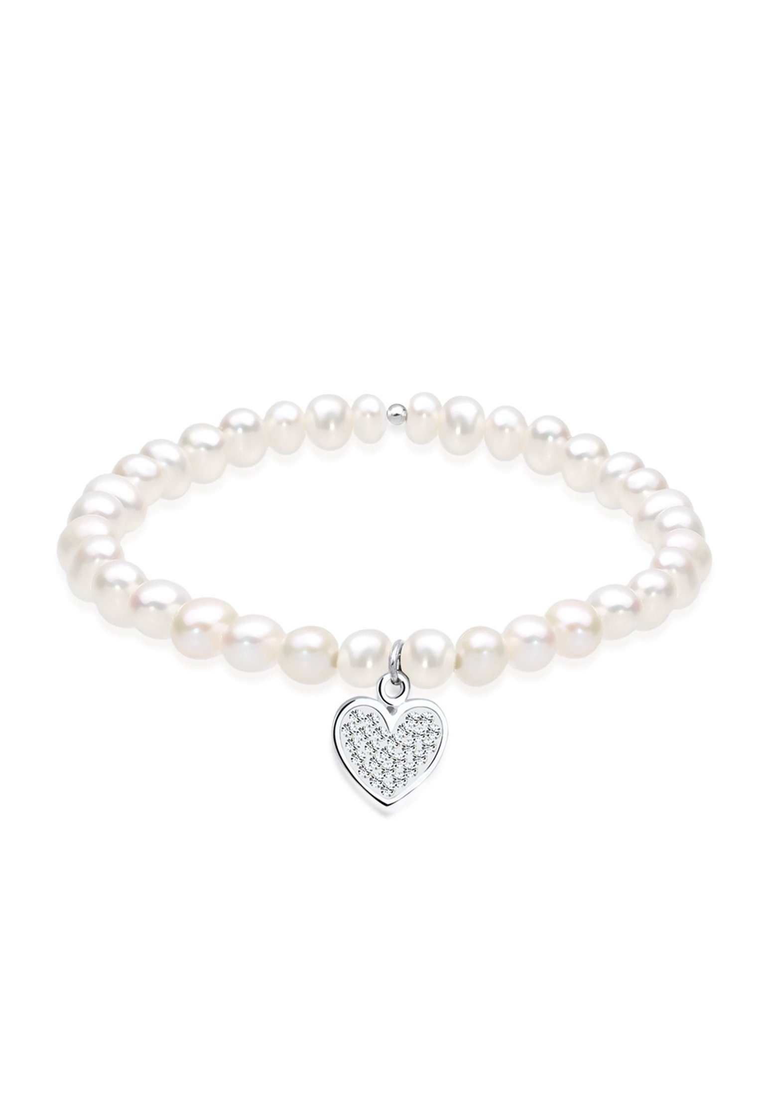 Elli Perlenarmband Süßwasserzuchtperlen Herz Kristalle Weiß 925 Sterling Silber, Herz