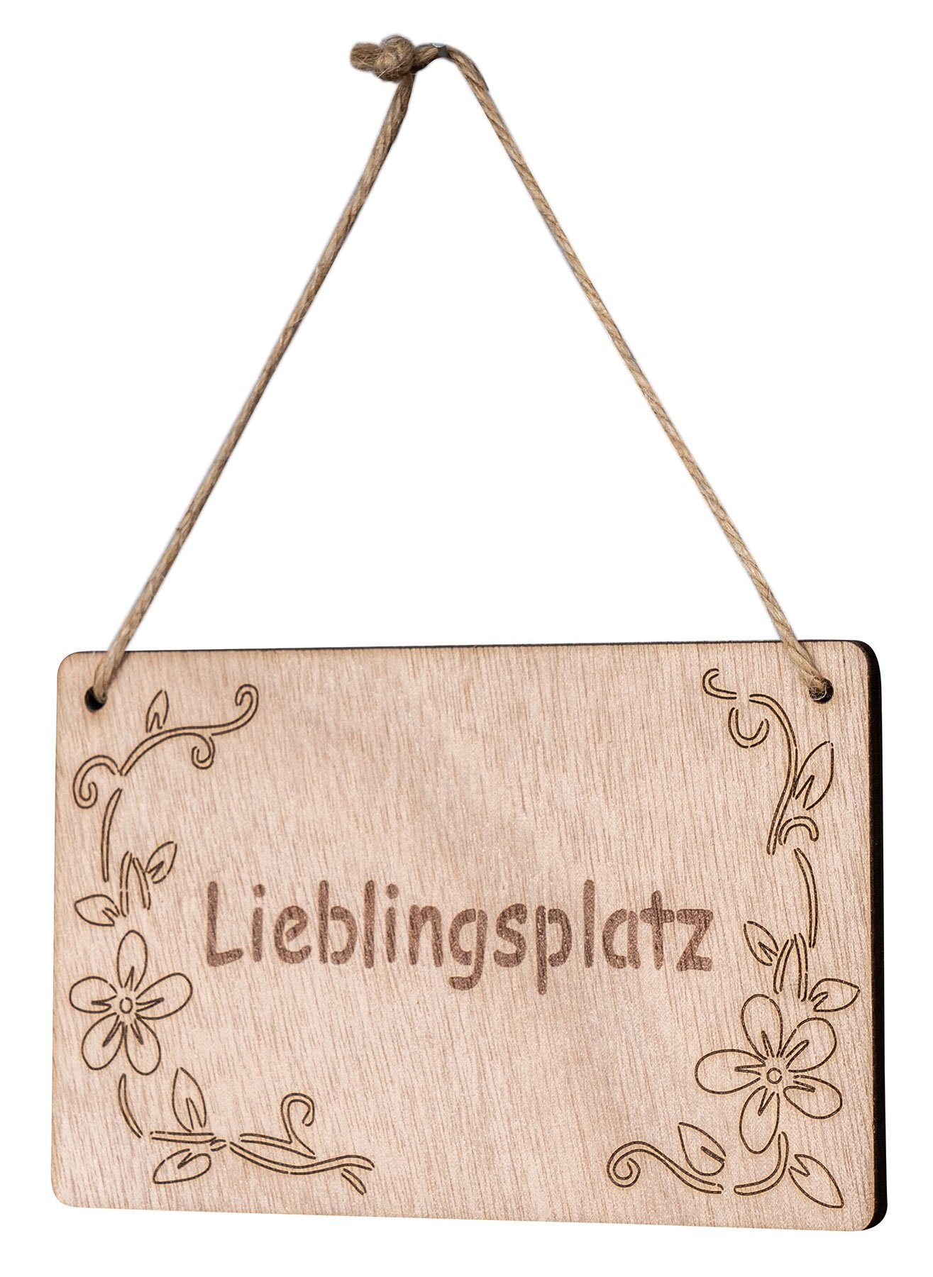 Levandeo® Dekohänger, Schild Lieblingsplatz 13x8cm Birkenholz Holzschild Blumen Deko Holz Natur