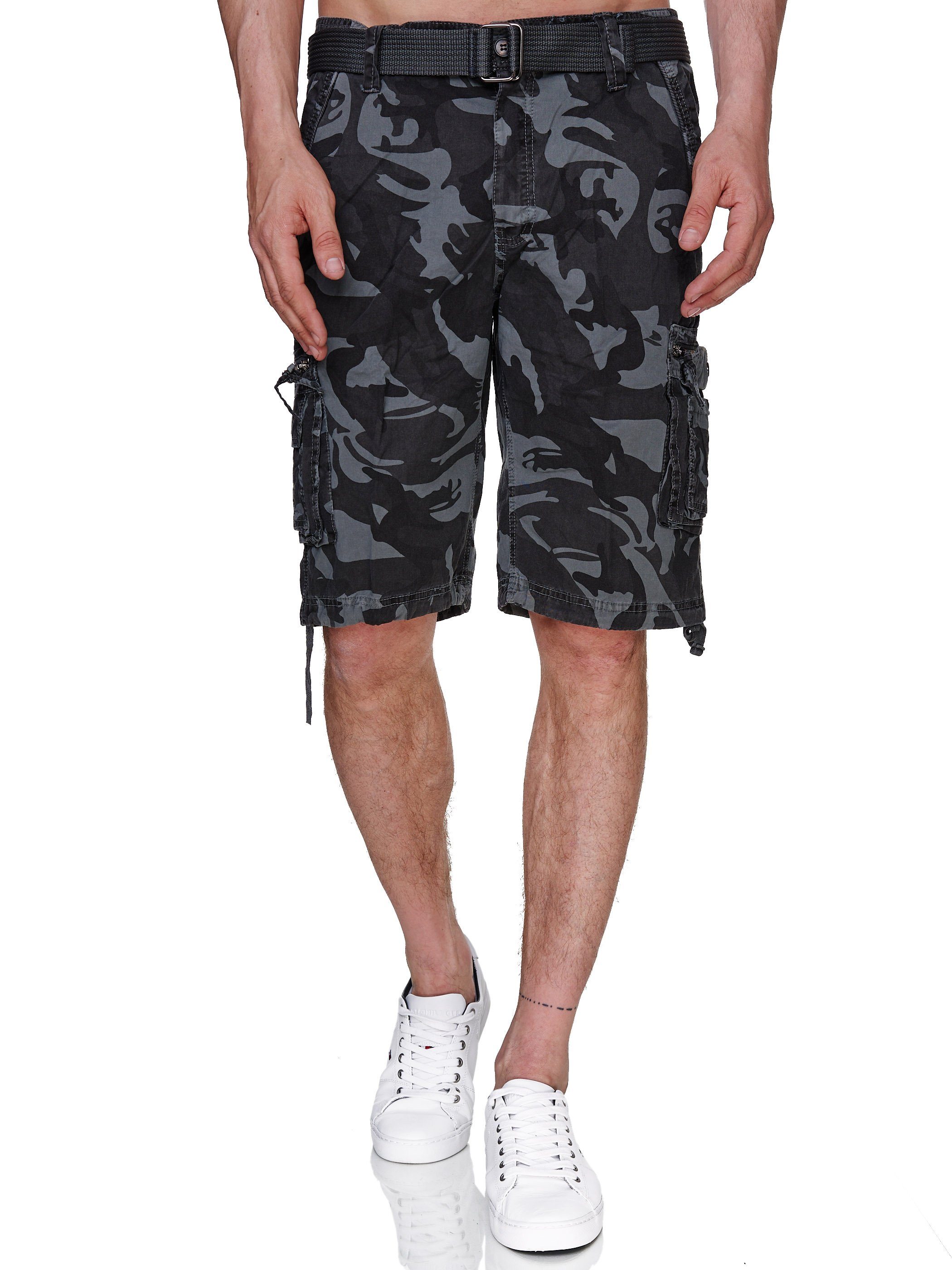 Rayshyne Cargoshorts Viele Gürtel) RSH01 mit Grey (Bermuda Taschen Sommer Camouflage Shorts Mid