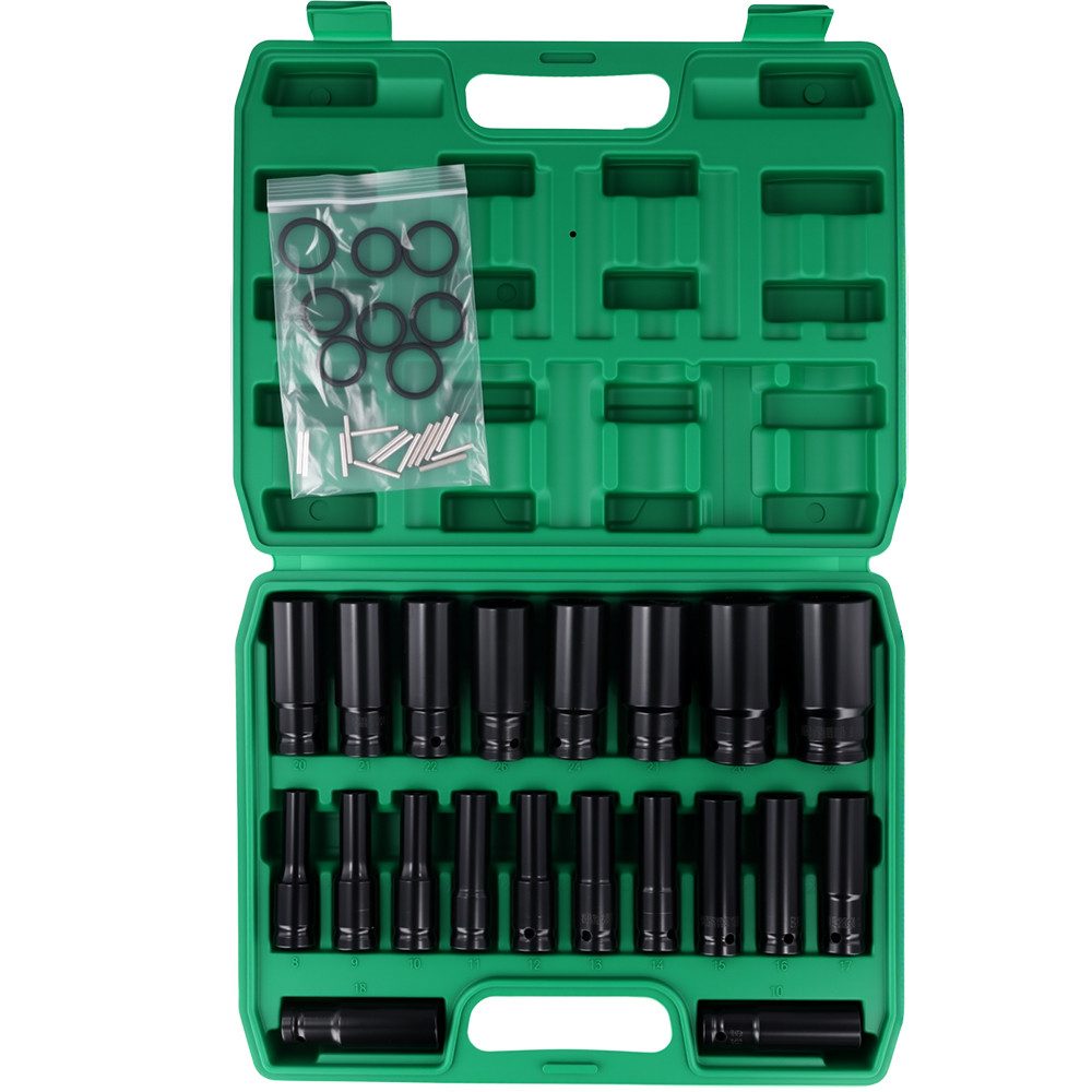 Hikity Торцевой ключ Торцевой ключ Schlagschrauber-Mutternsatz 20tlg 1/2 Zoll (20 St), 8–32 mm Schlagschraubendreher-Einsätze aus Chrom-Vanadium-Stahl