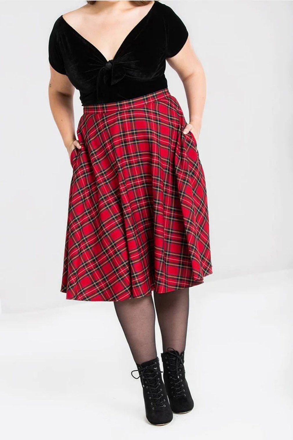 Hell Bunny A-Linien-Rock Irvine 50's Skirt Rot Tartan Vintage Karo Retro Kariert