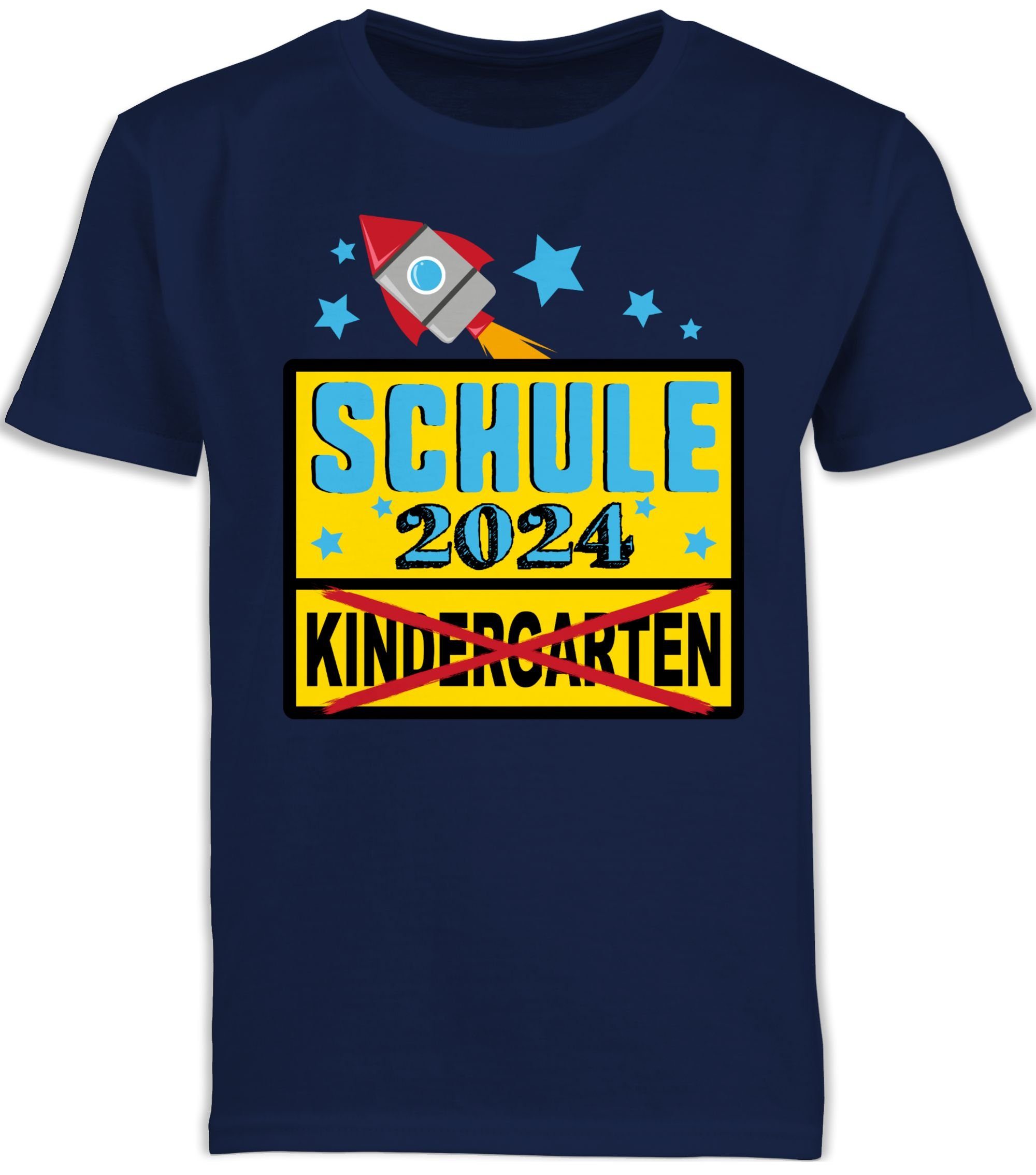 Shirtracer T-Shirt Ortsschild Schule 2024 Kindergarten Rakete Einschulung Junge Schulanfang Geschenke