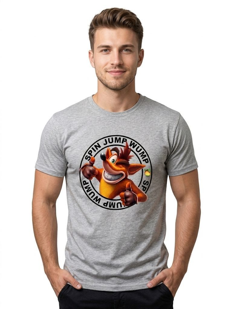 Print-Shirt Crash Bandicoot Herren T-Shirt Gamer Merch Spin Jump Wump grau S-XL