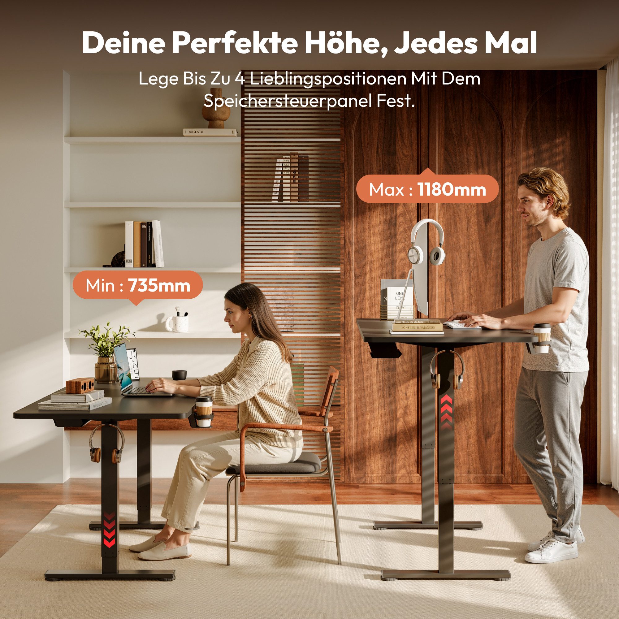 SANODESK Schreibtisch Elektrisch höhenverstellbarer Schreibtisch (inkl. vielseitigem Zubehör, 2-Fach-Teleskop mit Memory-Steuerung & Anti-kollisionssystem), schnelle Montage, Max. Load: 100 KG, verschiedene Größen zur Auswahl