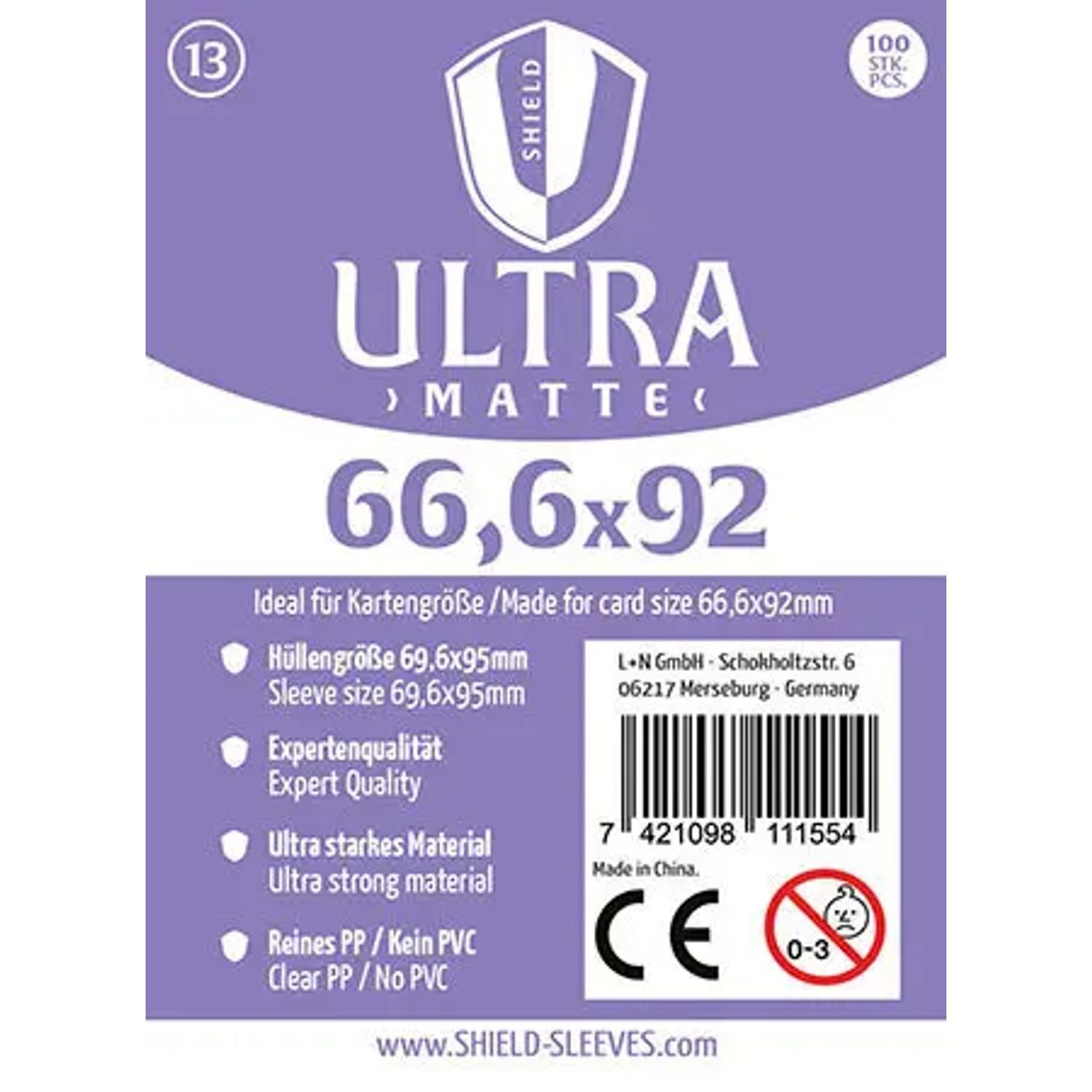 SHIELD Spiel Shield Ultra Matte 13 - 100 Super Sleeves für Kartengröße 66,6 x 92 mm