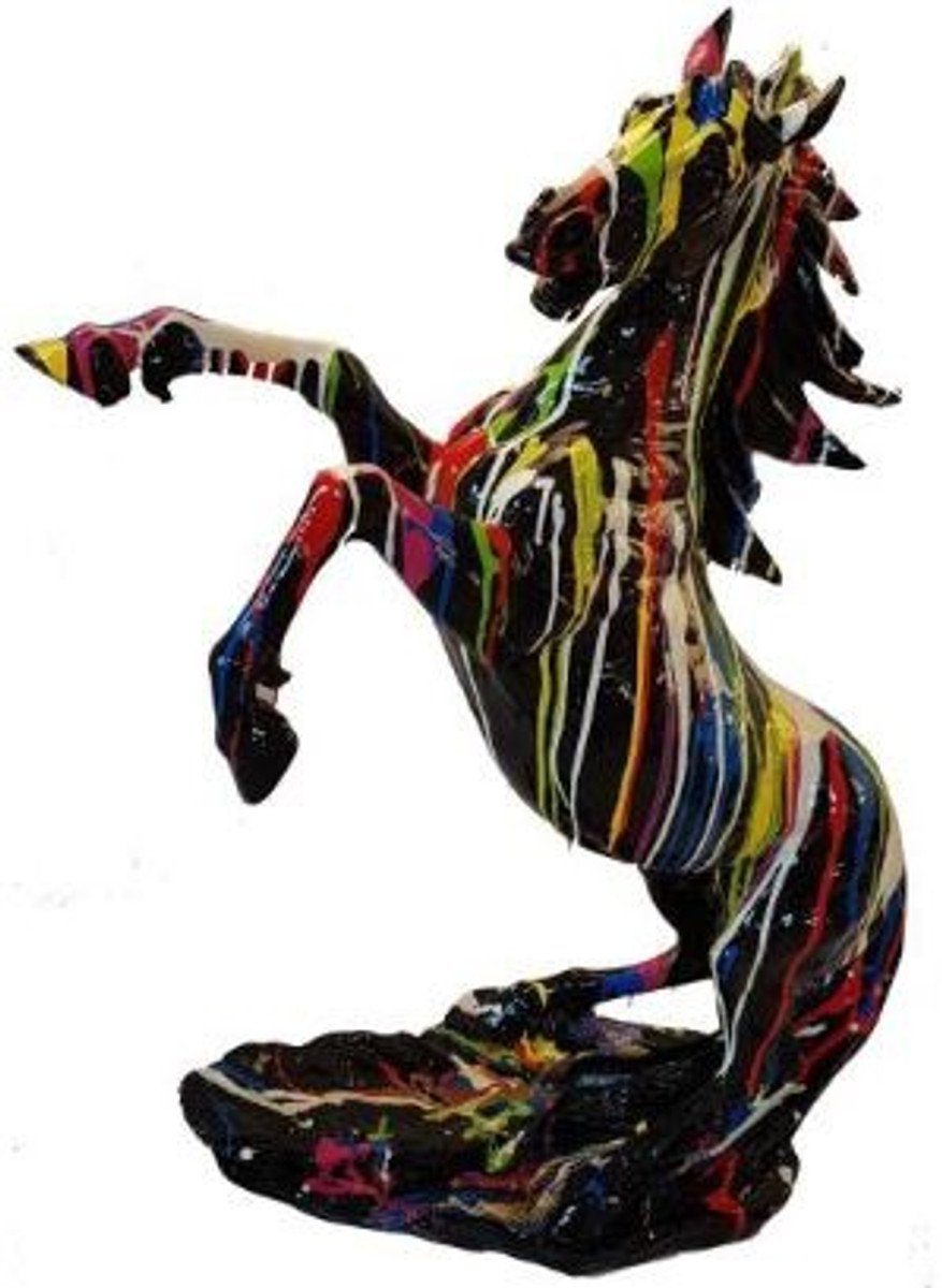 Casa Padrino Skulptur Designer Dekofigur Wildes Pferd Schwarz / Mehrfarbig H. 92 cm - Wetterbeständige Deko Skulptur - Wohnzimmer Deko - Garten Deko - Designer Deko Tierfigur