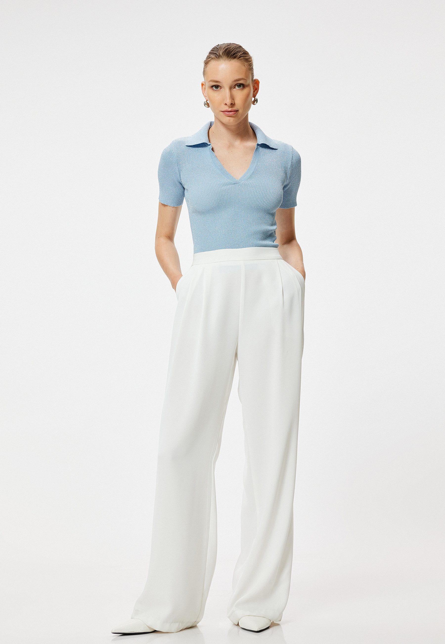 Koton Kurzarmpullover Polokragen Mit Schimmer