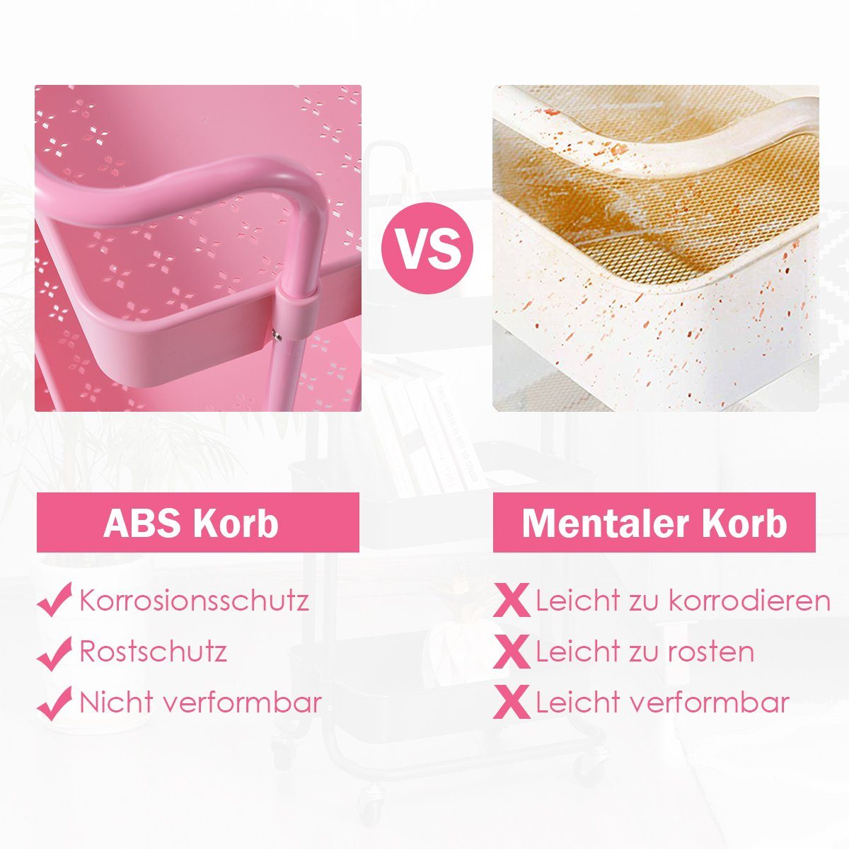 COSTWAY Servierwagen, Küchenwagen mit Rollen, 3 Regale, Metallrahmen