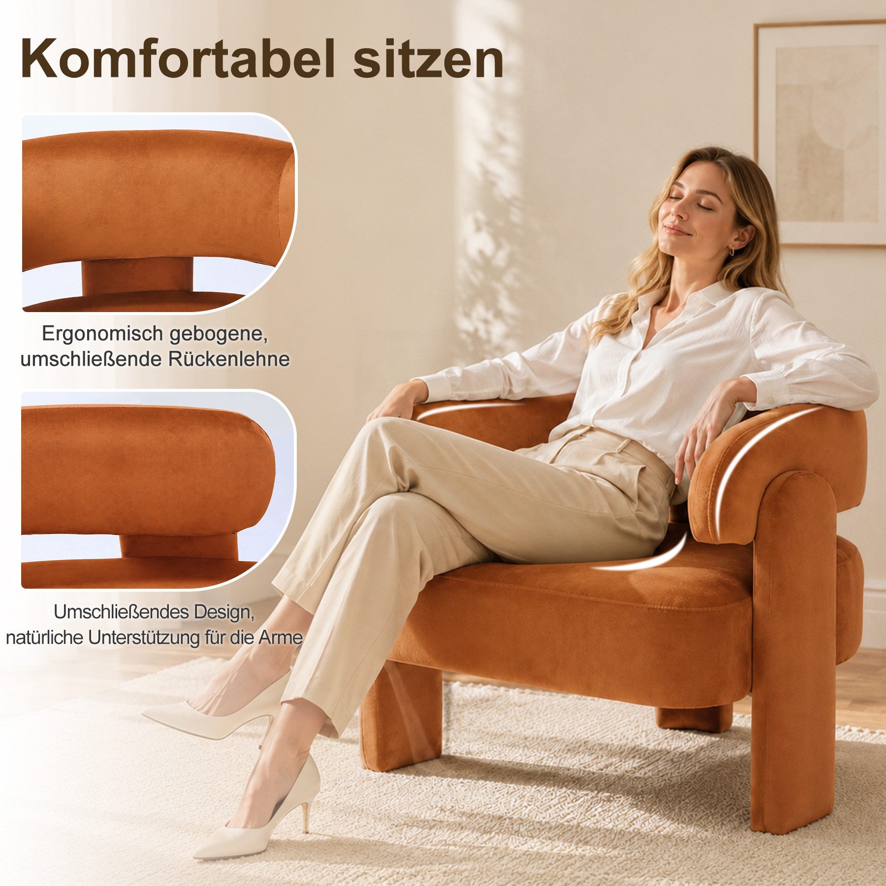 HomeMiYN Sessel Moderner sessel für Wohnzimmer und Schlafzimmer – Eleganter Samtsessel (1-St), Eleganter Ohrensessel für Wohnzimmer, Schlafzimmer bis 120 kg – Bild 2 von 5