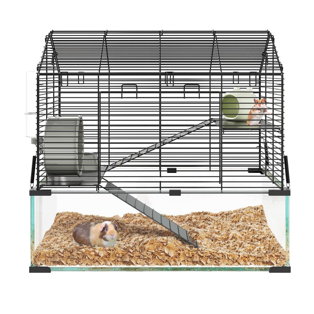 GarveeMore Kleintierkäfig Hamster Käfig mit Tiefgehärtetem Glas Boden 3 Ebenen Hamster Tank
