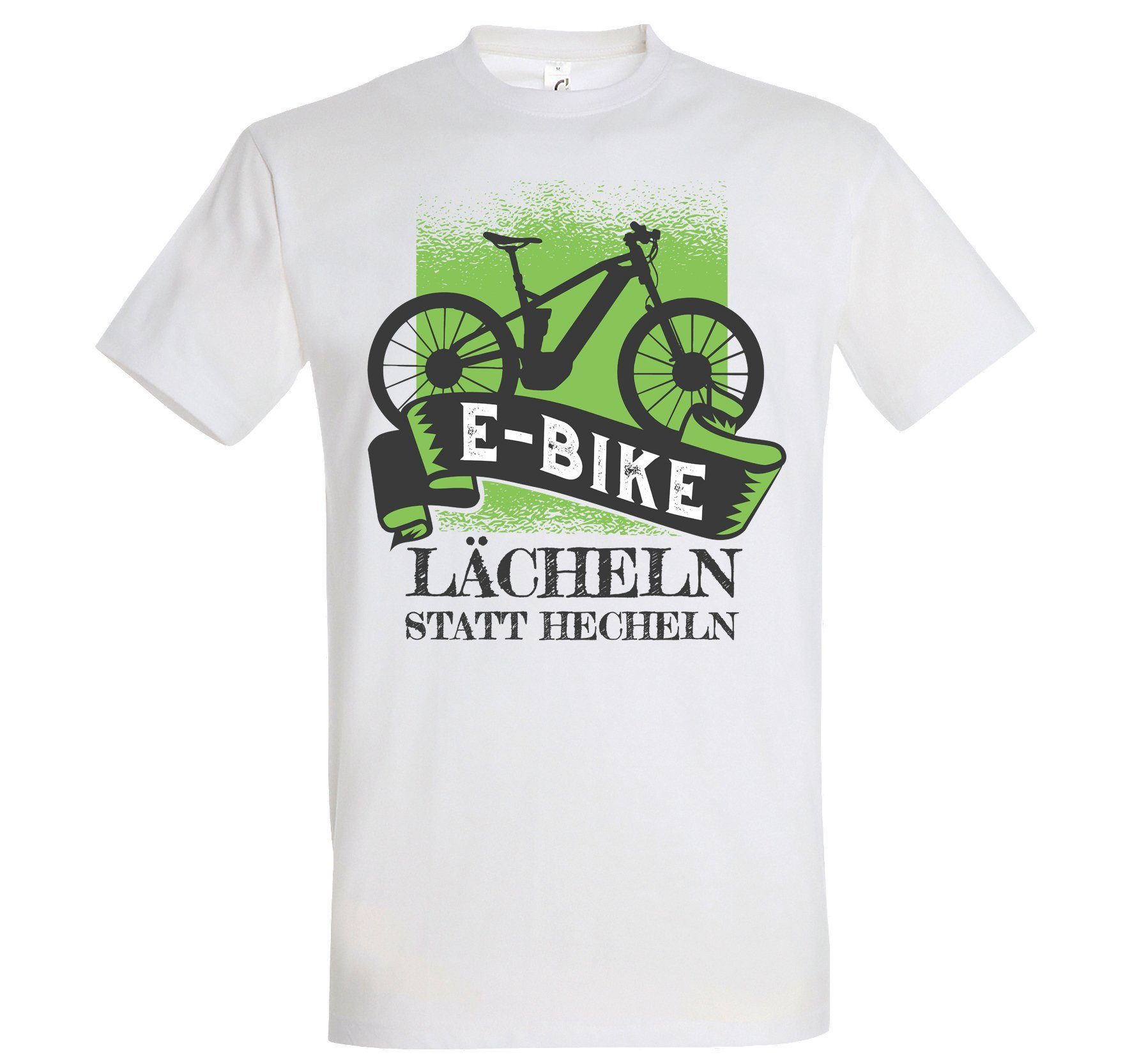 Shirt Statt Herren Frontprint E-Bike mit T-Shirt Hecheln lutsigem Designz Lächeln Youth Weiß