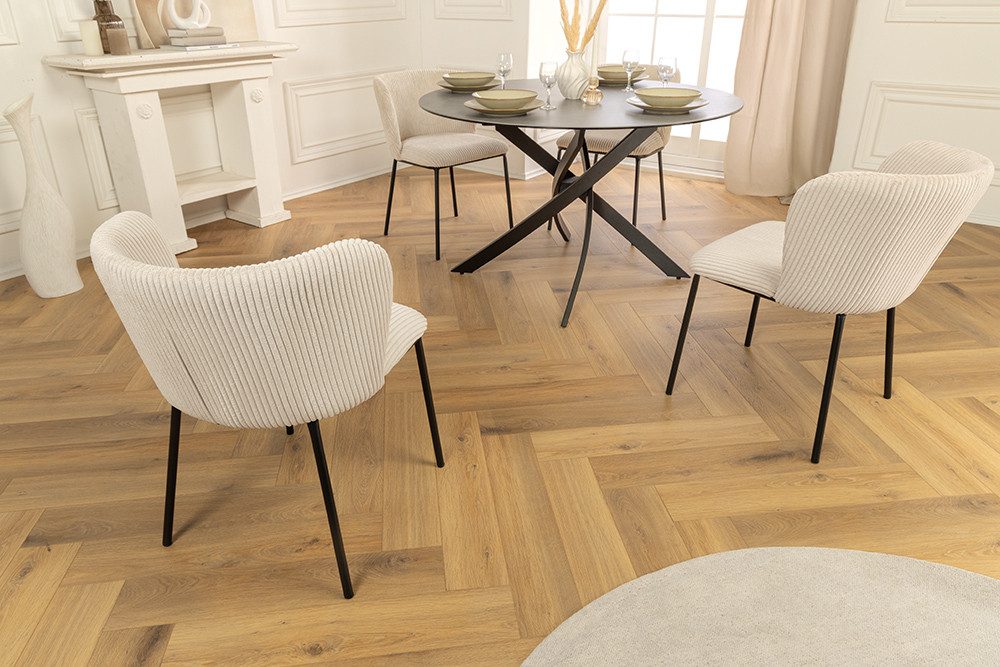 riess-ambiente Esszimmerstuhl LYON beige/schwarz - Cord-Bezug, Metall, Scandi, Polster, gemütlich (Einzelartikel, 1 St), Retro trifft Modern - ideal für Wohn- und Esszimmer oder Küche