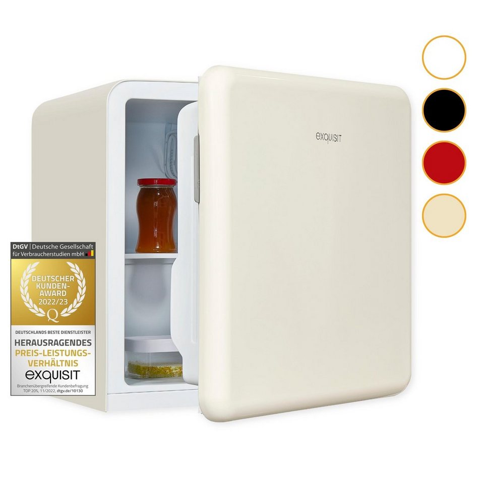 exquisit Kühlschrank Retro CKB45-0-031F, 50 cm hoch, 48.5 cm breit,  kompakter Mini-Kühlschrank mit Eisfach in modernen Retro-Look