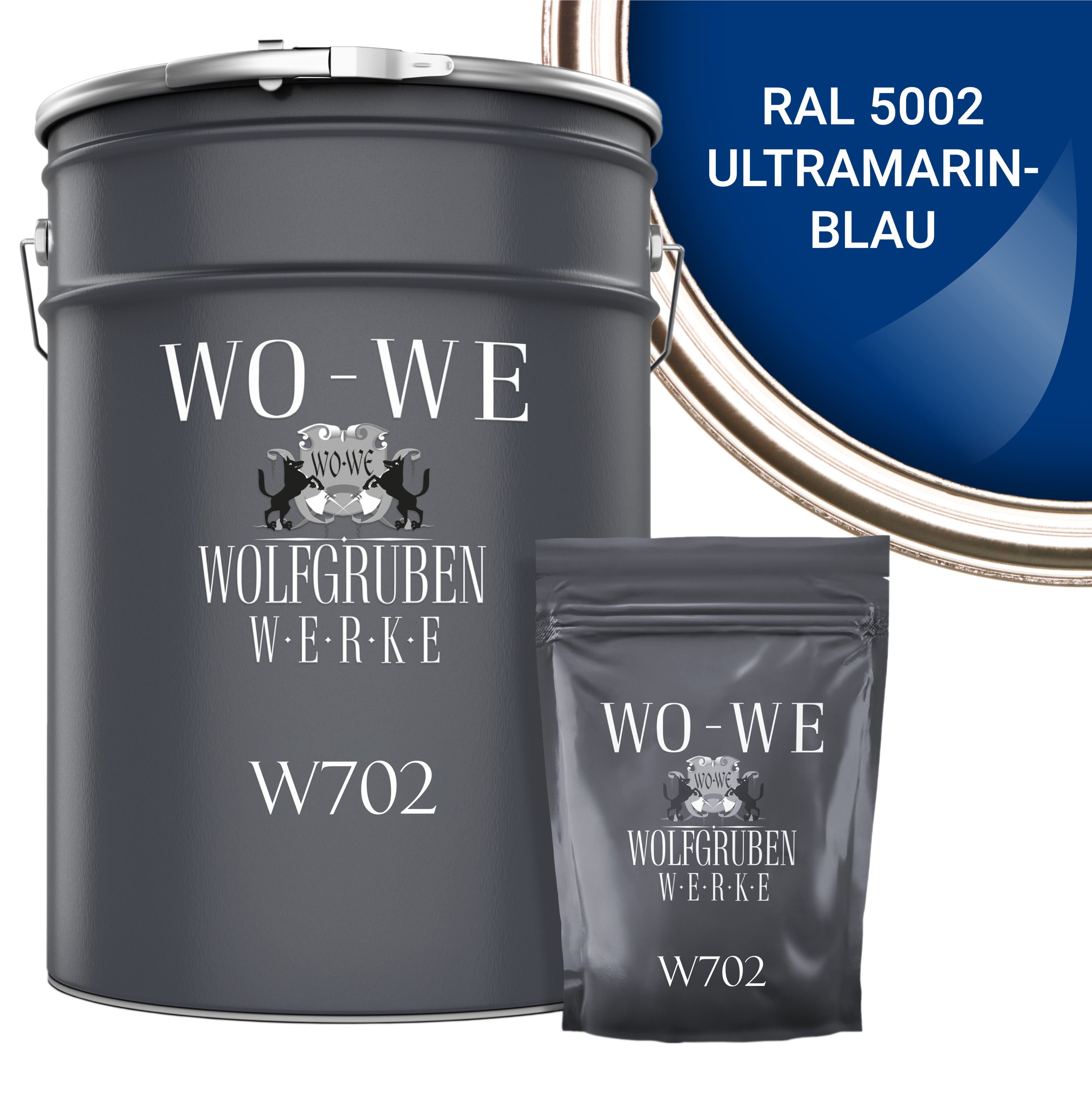 WO-WE Bodenversiegelung 2K Garagenfarbe Bodenbeschichtung W702, 2,5-20Kg, Seidenglänzend, Epoxidharz RAL 5002 Ultramarinblau