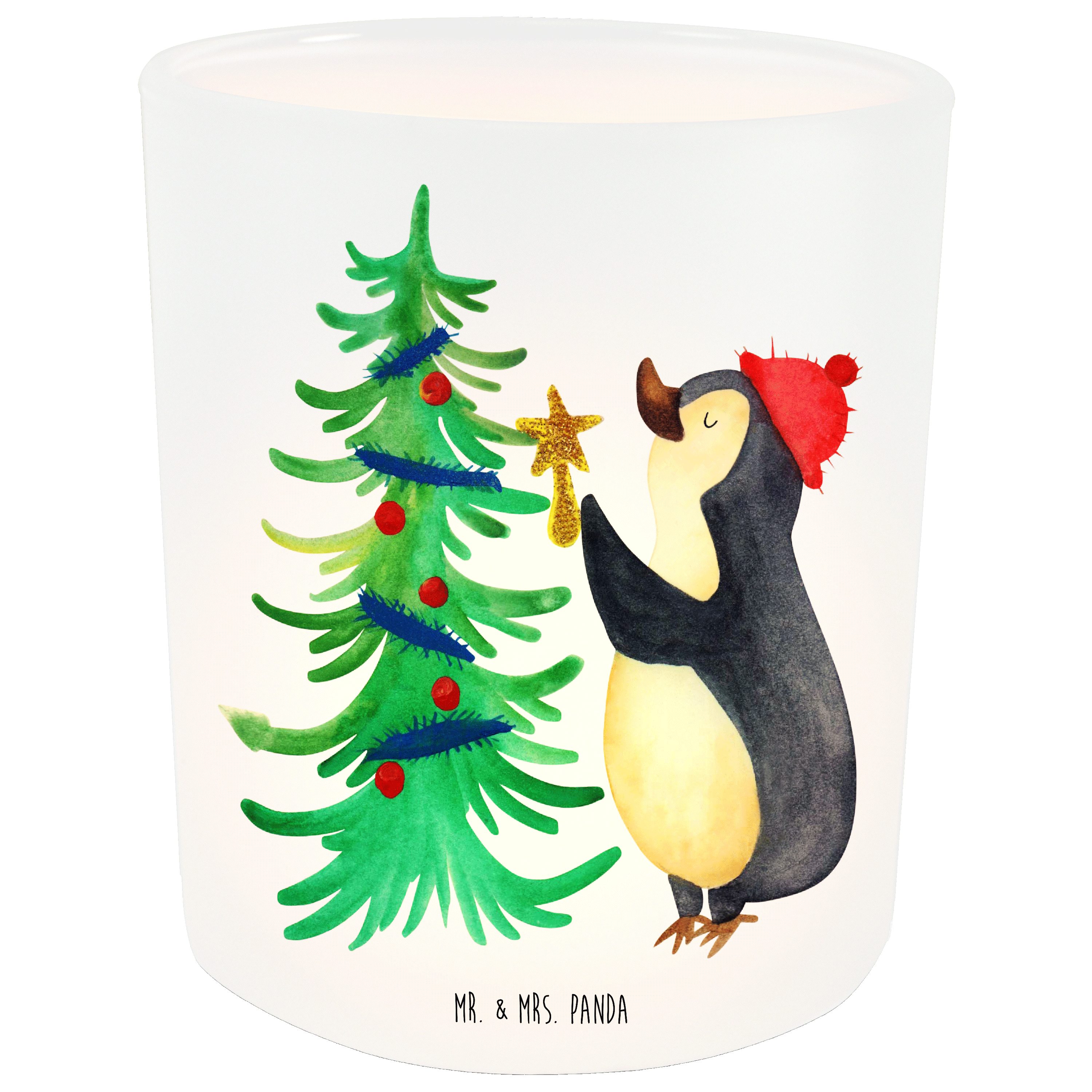 Mr. & Mrs. Panda Windlicht Pinguin Weihnachtsbaum - Transparent - Geschenk, Advent, Nikolaus, Wi (1 St)