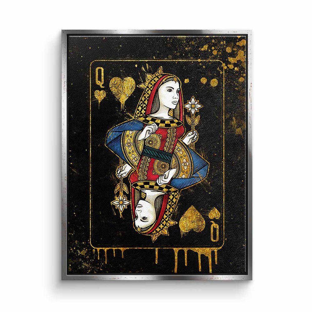 Leinwandbild edel schwarz Rahmen Card Königin pr gold Karte DOTCOMCANVAS® weißer mit Queen Leinwandbild, elegant