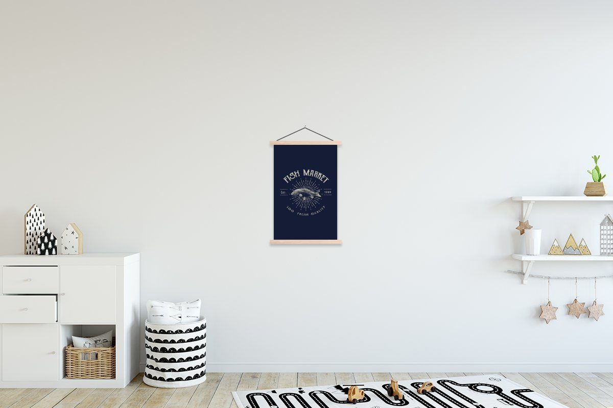 MuchoWow Poster Jahrgang - Fisch - Text, (1 St), Posterleiste, Textilposter für Wohnzimmer, Bilderleiste, Magnetisch
