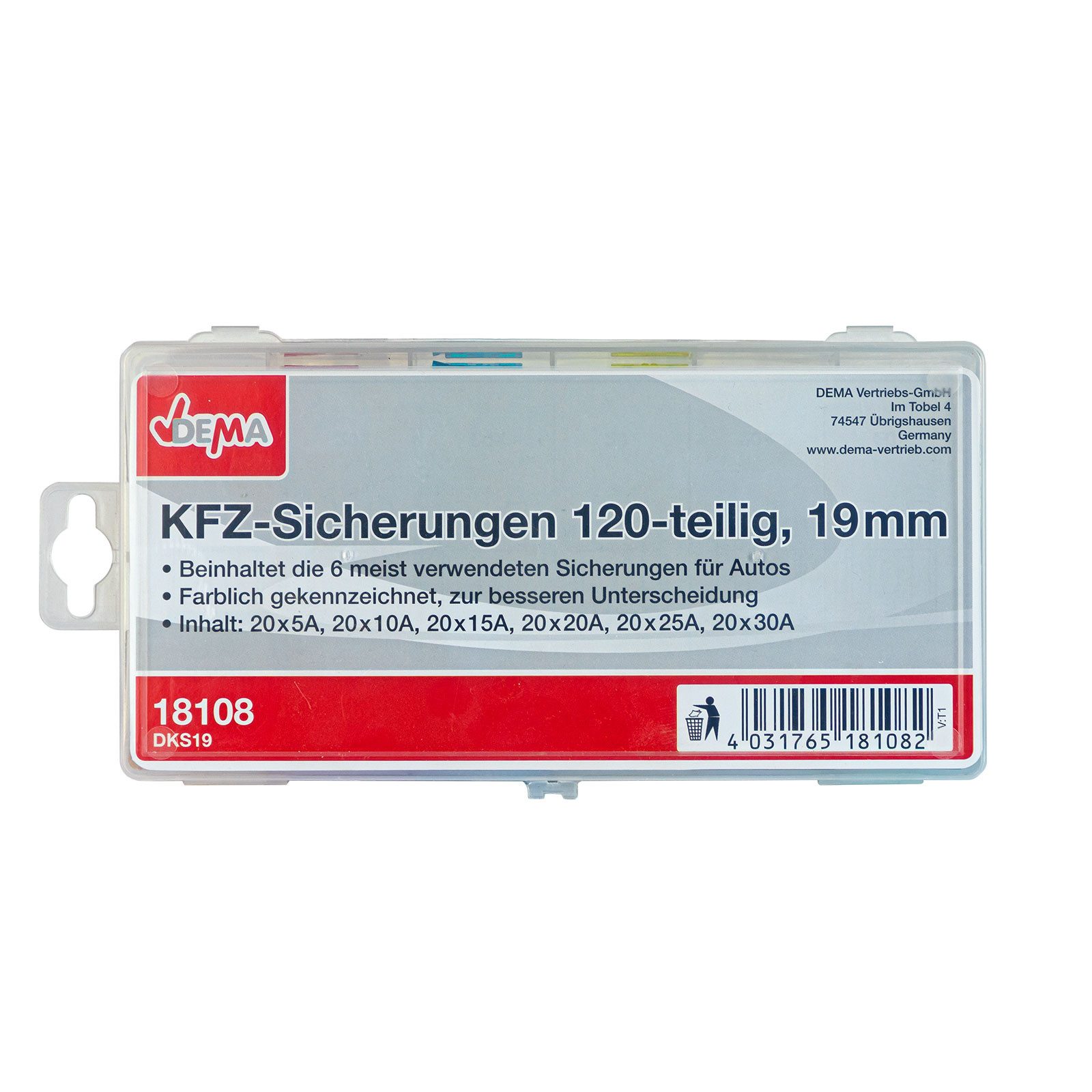DEMA Kfz-Sicherungshalter KFZ-Sicherungen 120tlg 19mm DKS19