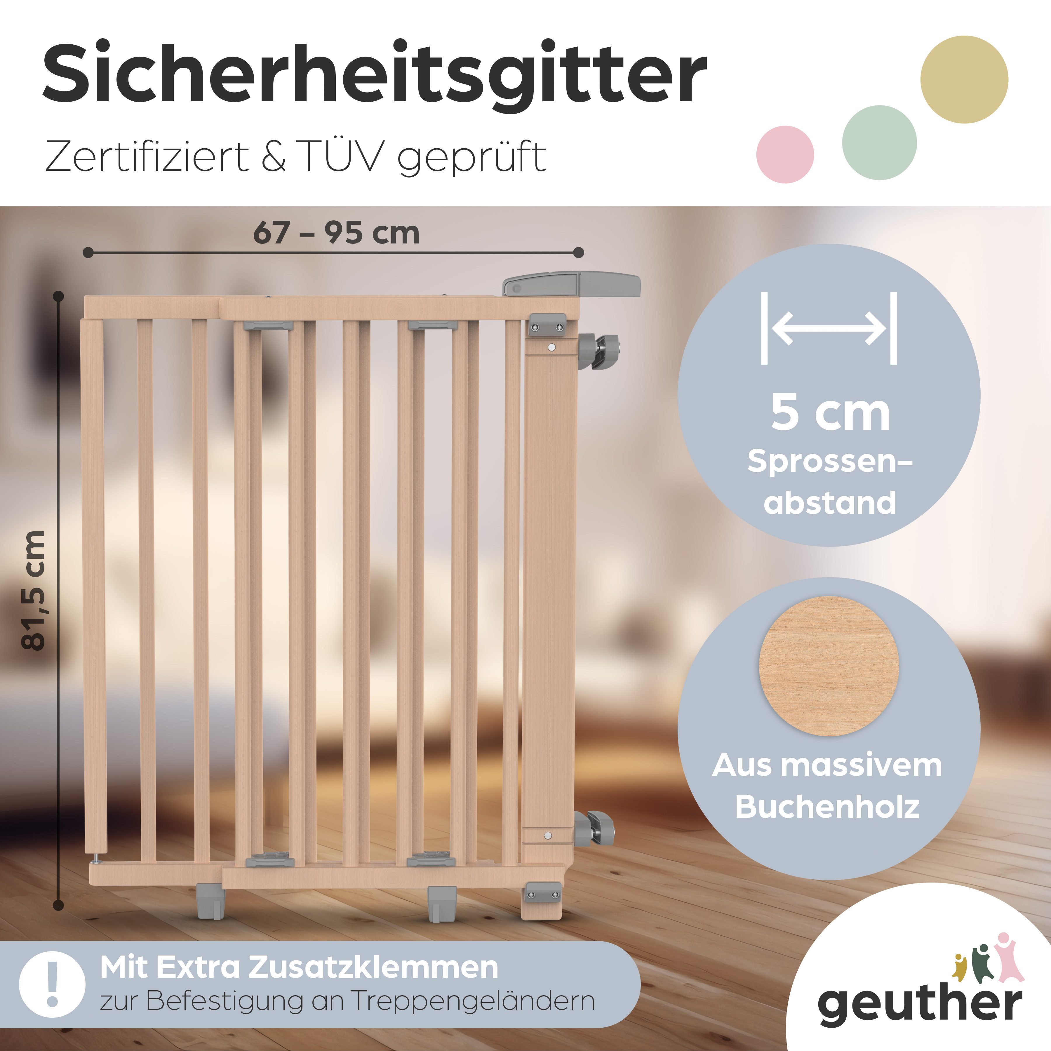 Geuther Treppenschutzgitter Oris zum Bohren 67-135 cm Natur, Barrierefreier günstig online kaufen