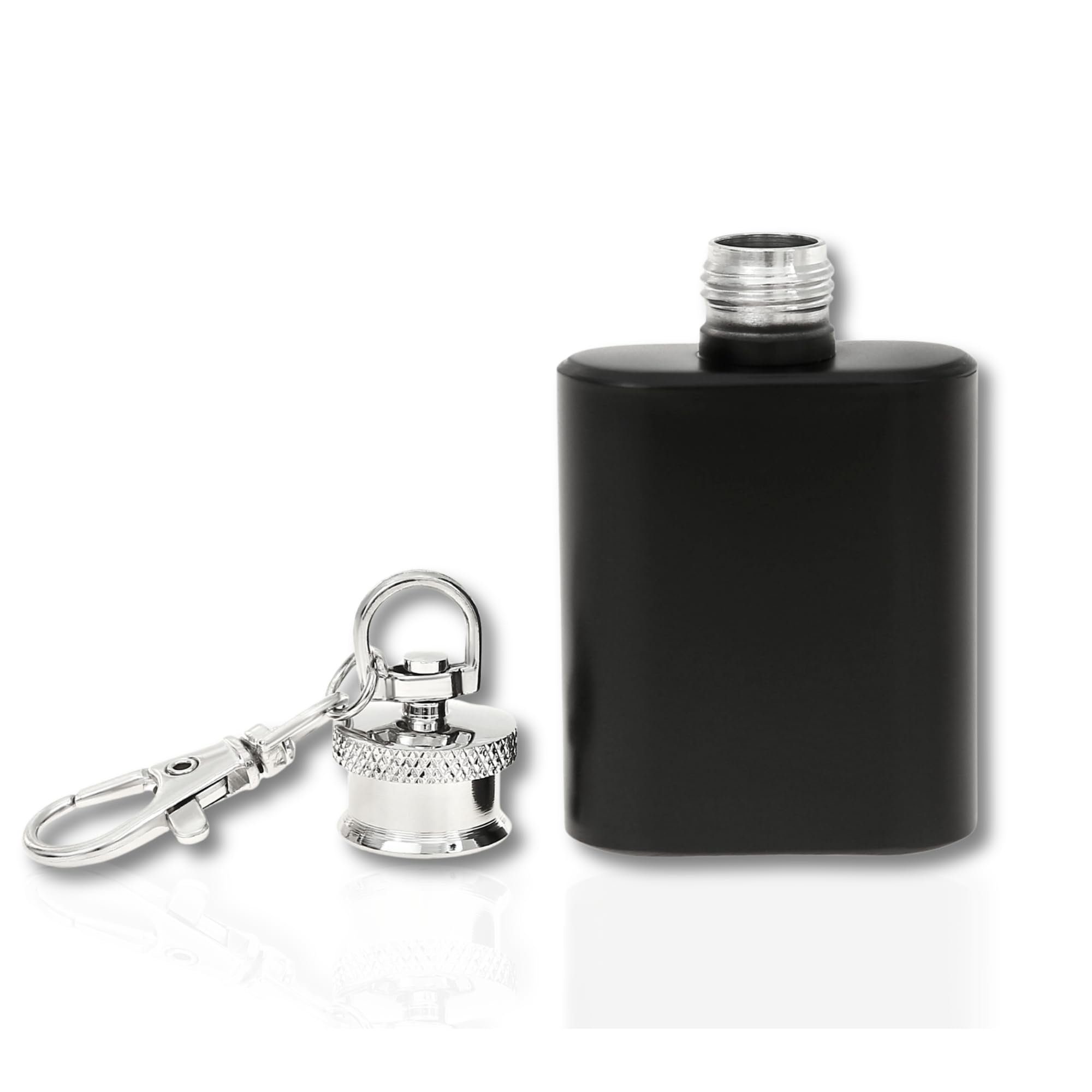 Flanacom Flachmann Mini Schlüsselanhänger Schwarz Silber Grün Edelstahl, Klein 1oz (30ml) Geschenke für Männer Adventskalender, 10 x 7 x 7 cm