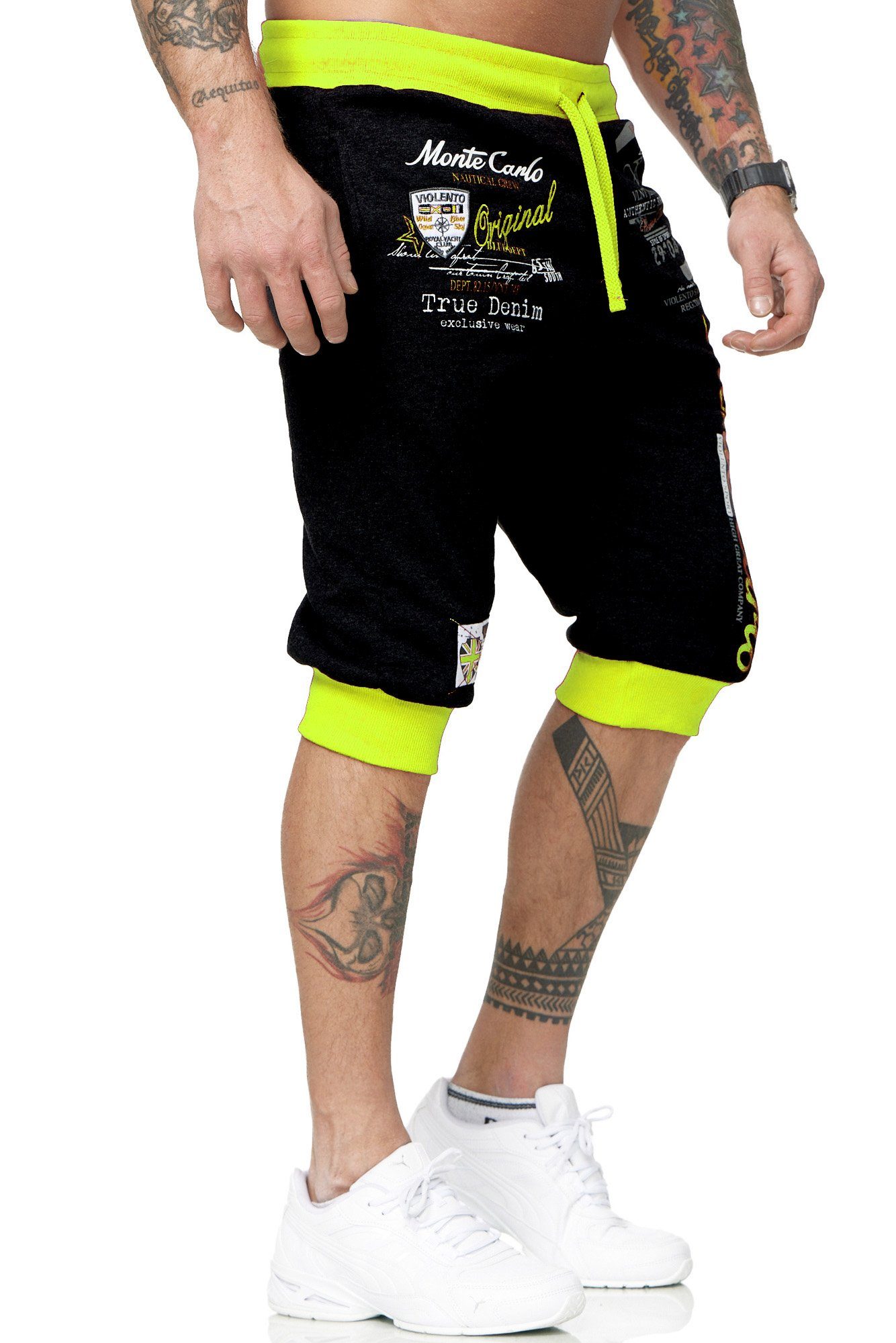 L.gonline Sweatshorts Herren SHORTS, 1-tlg) (Shorts, Sommer-Hose, Schwarz Bermudashorts, Caprihose, aus Baumwolle Bermudas, Caprihose, Neon MONTE reiner Kurze