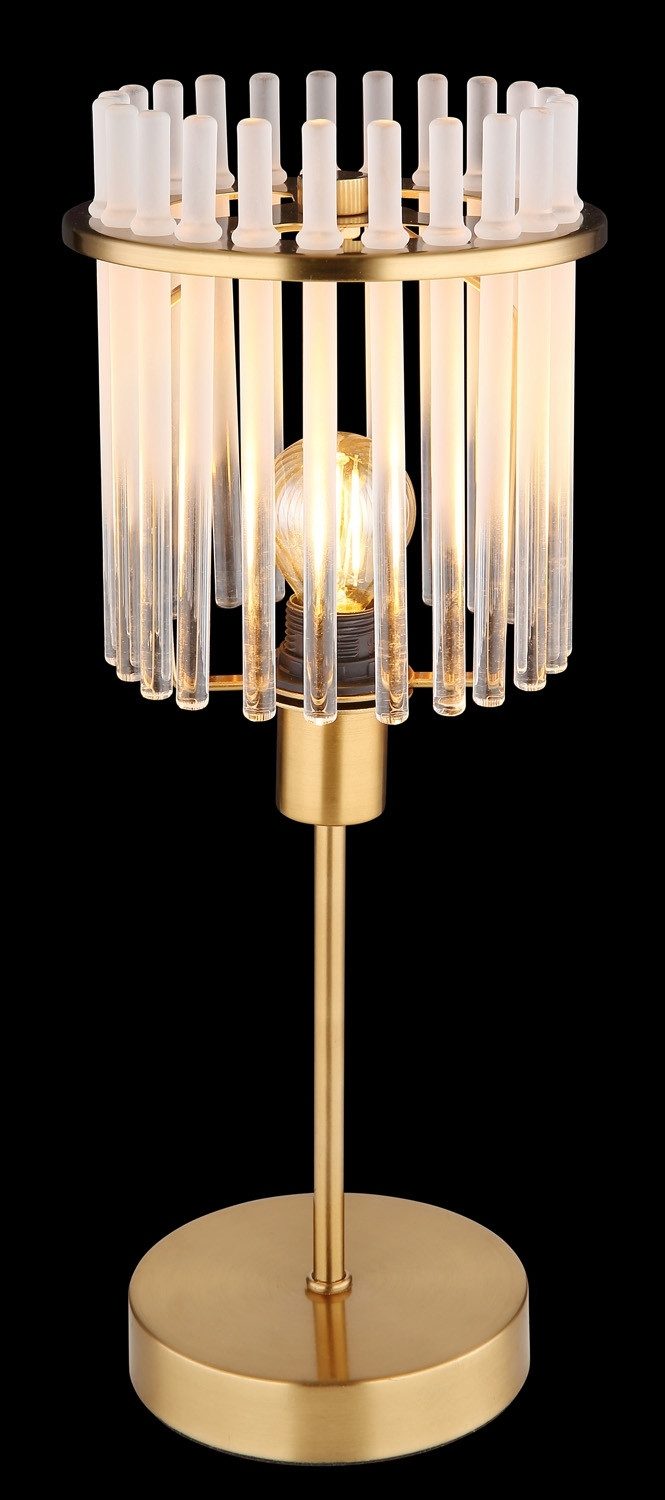 GLOBO LIGHTING Tischleuchte GORLEY, 1-flammig, Goldgelb matt, Metall, H 37,5cm, ohne Leuchtmittel, Rauchglasstäben in grau