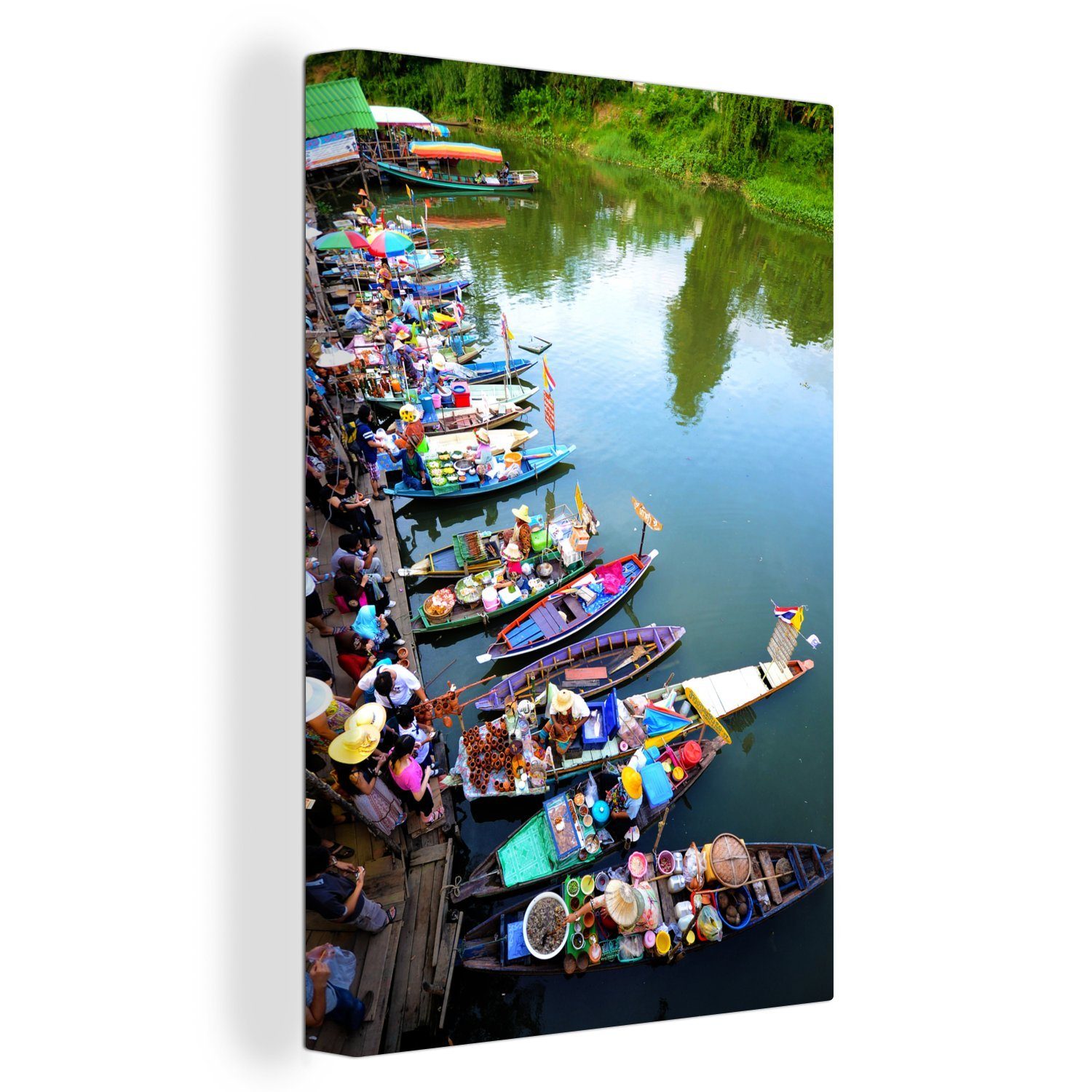 OneMillionCanvasses® Leinwandbild Schwimmender Markt in Thailand mit bunten Booten, (1 St), Leinwandbild fertig bespannt inkl. Zackenaufhänger, Gemälde, 20x30 cm