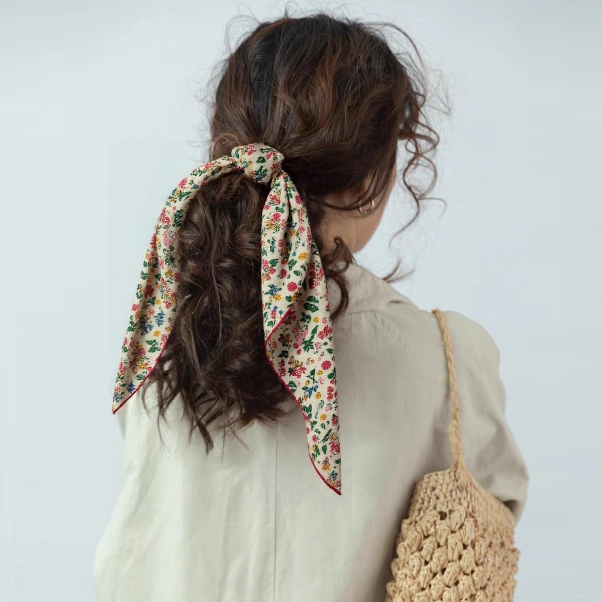 Zaewry Seidentuch Modisches Baumwoll-Leinen-Seidentuch, Vintage-Dekoratives Seidentuch, verwendbar als Kopftuch, Haarband, Halstuch oder Taschenaccessoire – Bild 4 von 5