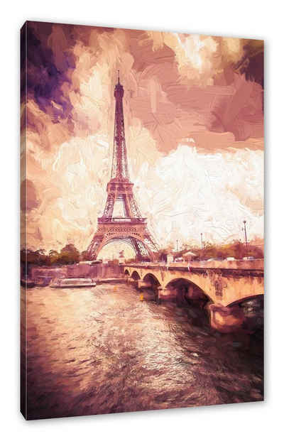 Pixxprint Leinwandbild Eiffelturm in Paris Kunst, Eiffelturm in Paris Kunst (1 St), Leinwandbild fertig bespannt, inkl. Zackenaufhänger