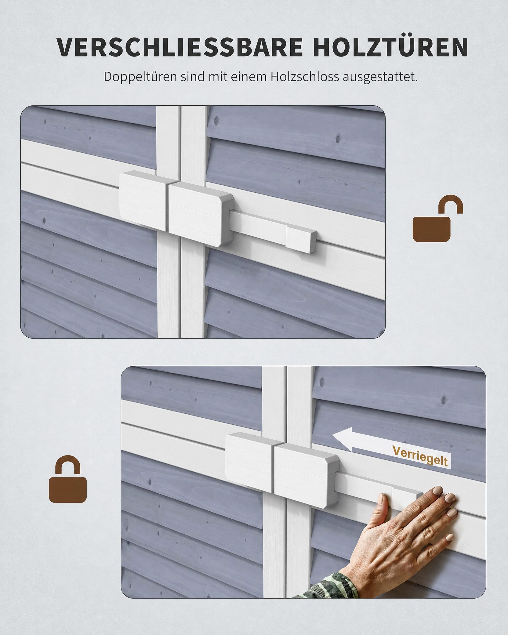 Blishom Gerätehaus Gartenschrank Holz mit Schloss, Geräteschrank Outdoor wasserdicht, mit 3 Regalen, Bitumendach, 160 × 47 × 87 cm