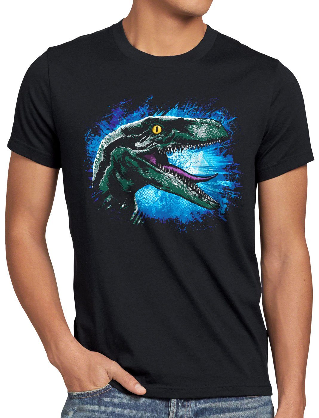 style3 Print-Shirt Herren T-Shirt Velociraptor Blue dinosaurier park