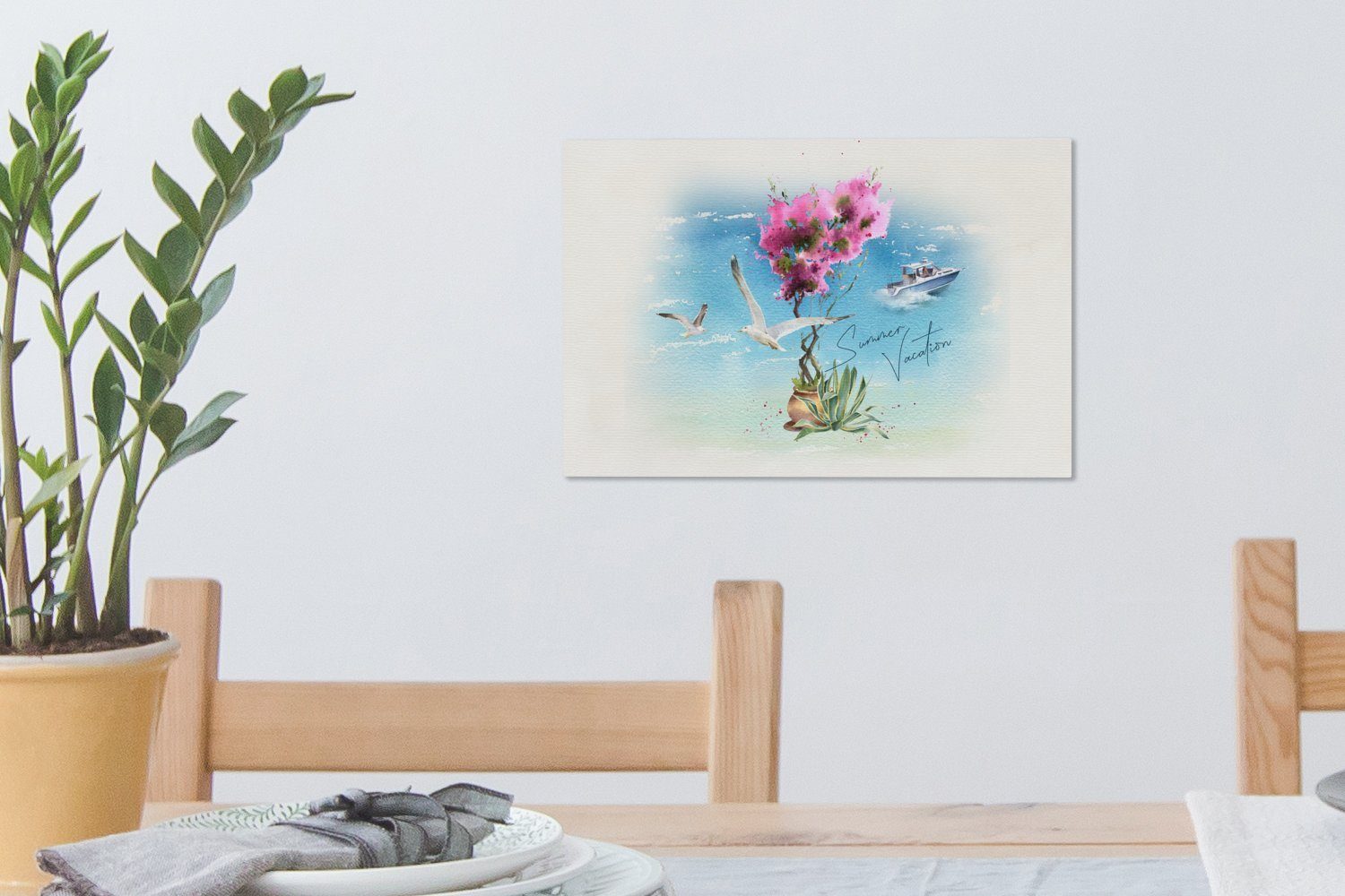 Aquarell, - Aufhängefertig, cm Wandbild 30x20 OneMillionCanvasses® Leinwandbild - Wanddeko, (1 Boot Leinwandbilder, St), Blume