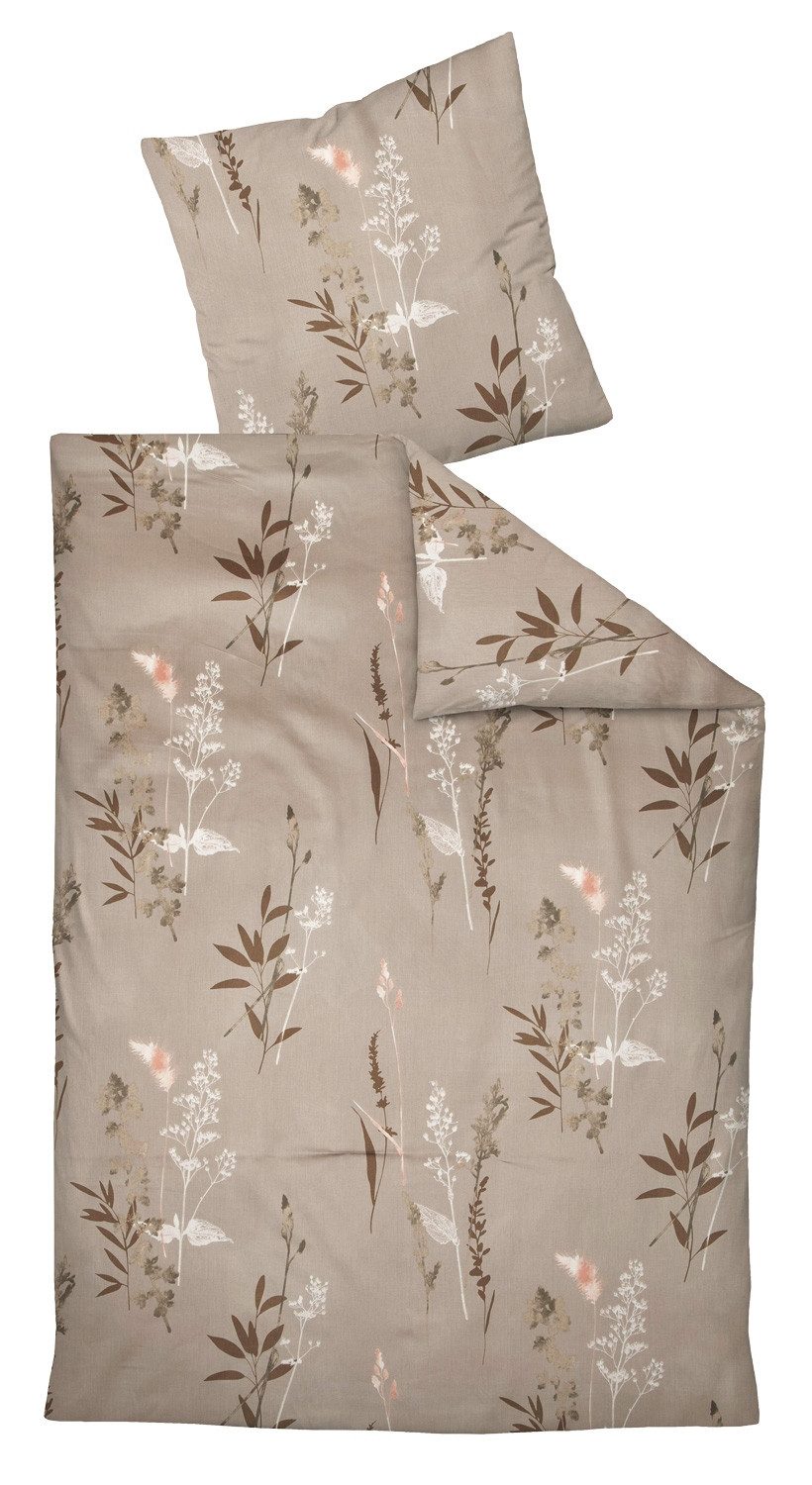 Janine Bettwäsche KASTANIE, 135 x 200 cm, Braun, florales Muster, Satin, 2 günstig online kaufen