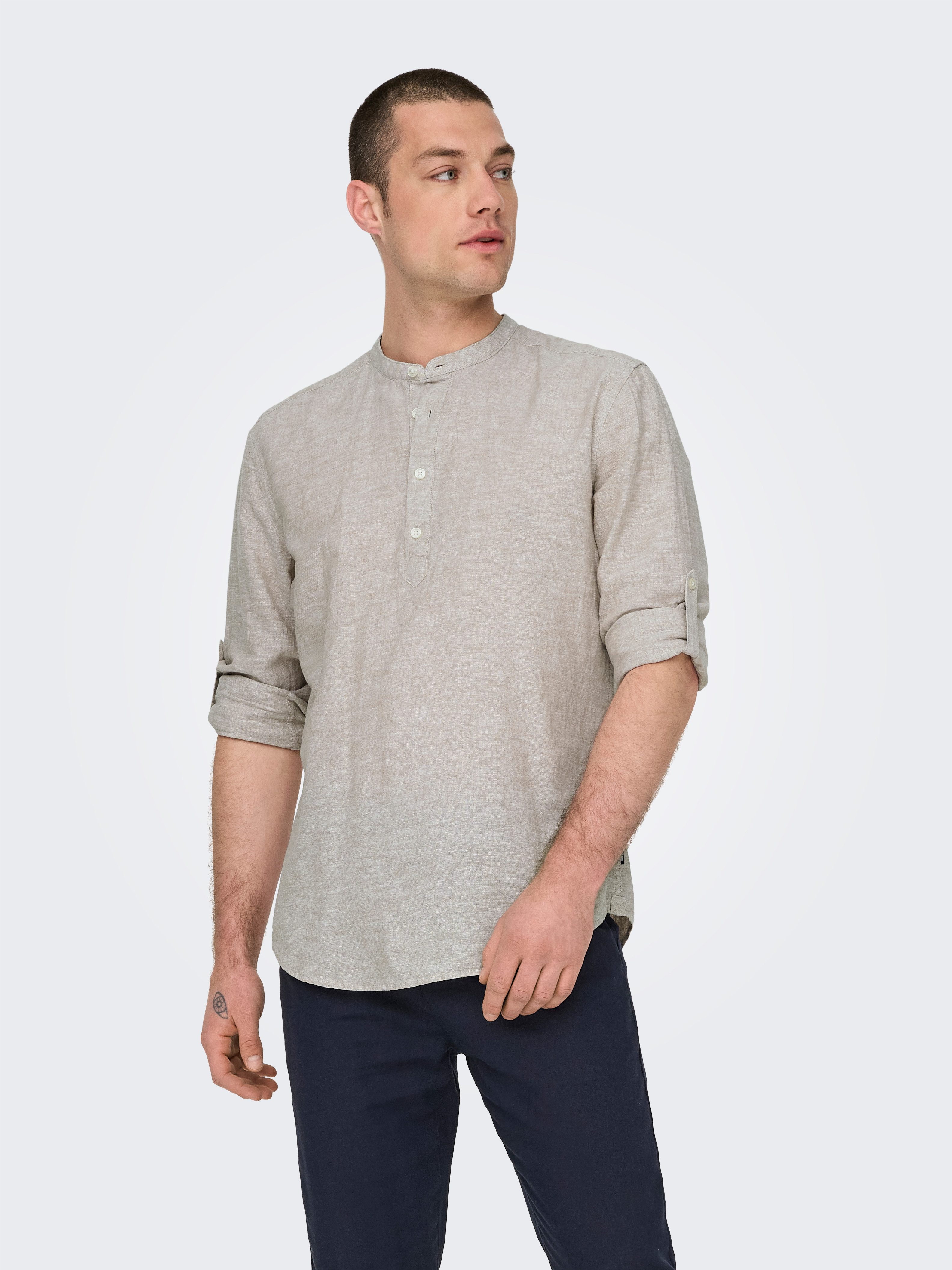 ONLY & SONS Langarmhemd ONSCAIDEN LS HALFPLACKT LINEN SHIRT
