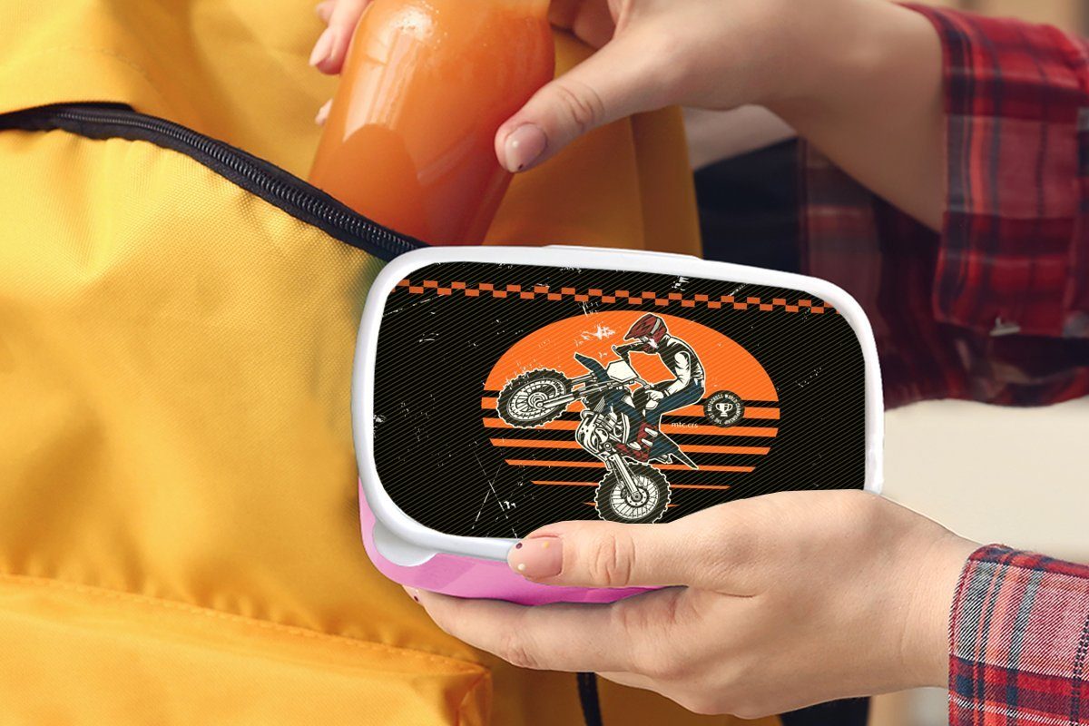Kinder, - Brotbox rosa Design, Mädchen, Kunststoff (2-tlg), - Erwachsene, Oldtimer MuchoWow Brotdose für Snackbox, Kunststoff, Motorrad Lunchbox