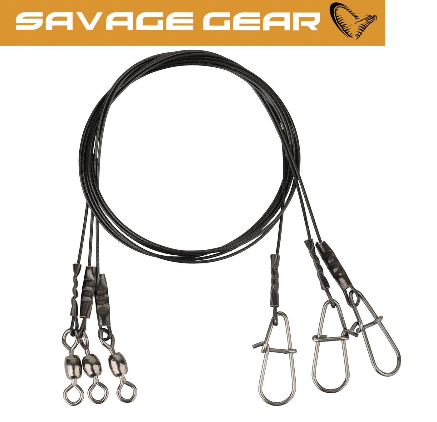 Vorfachschnur Savage Gear Black7 Stahlvorfach 40cm 0,60mm 25kg - 3 Hechtvorfächer