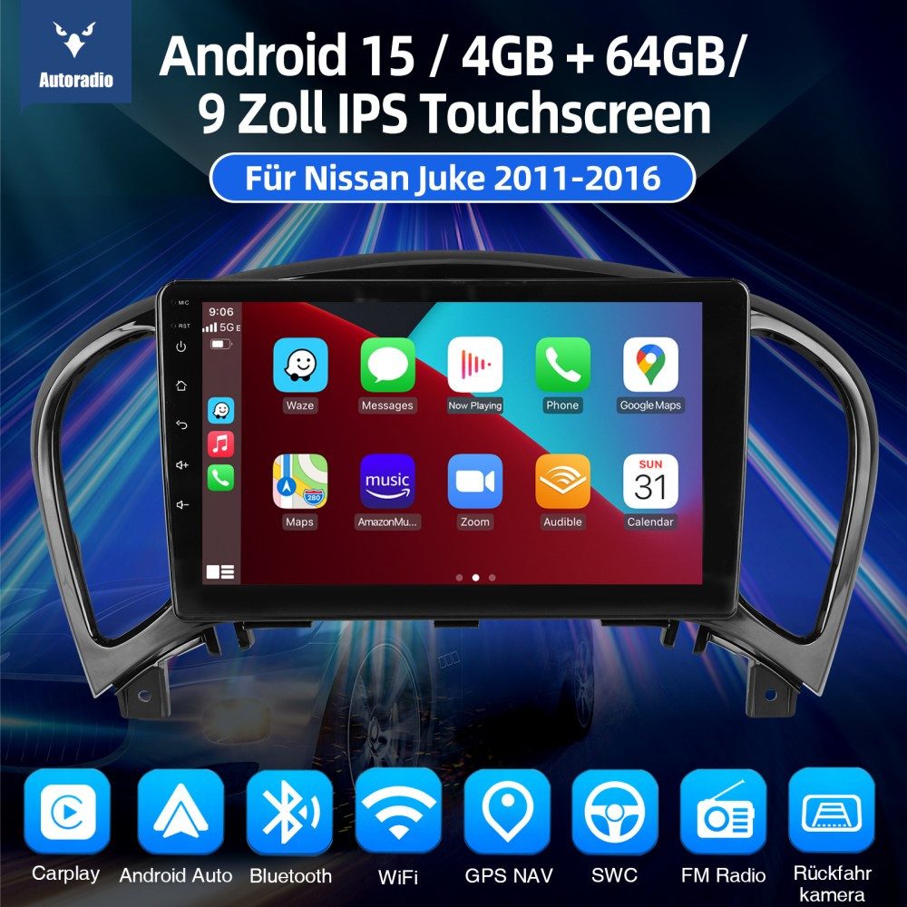 ESSGOO DAB+ Carplay Android 15 Autoradio Für NissanJuke 2011-2016 GPS FM Autoradio (RDS, 4+64GB(optional), Digitalradio (DAB), FM, SWC, Carplay Android Auto Bluetooth EQ USB GPS Navi WIFI Touchscreen)